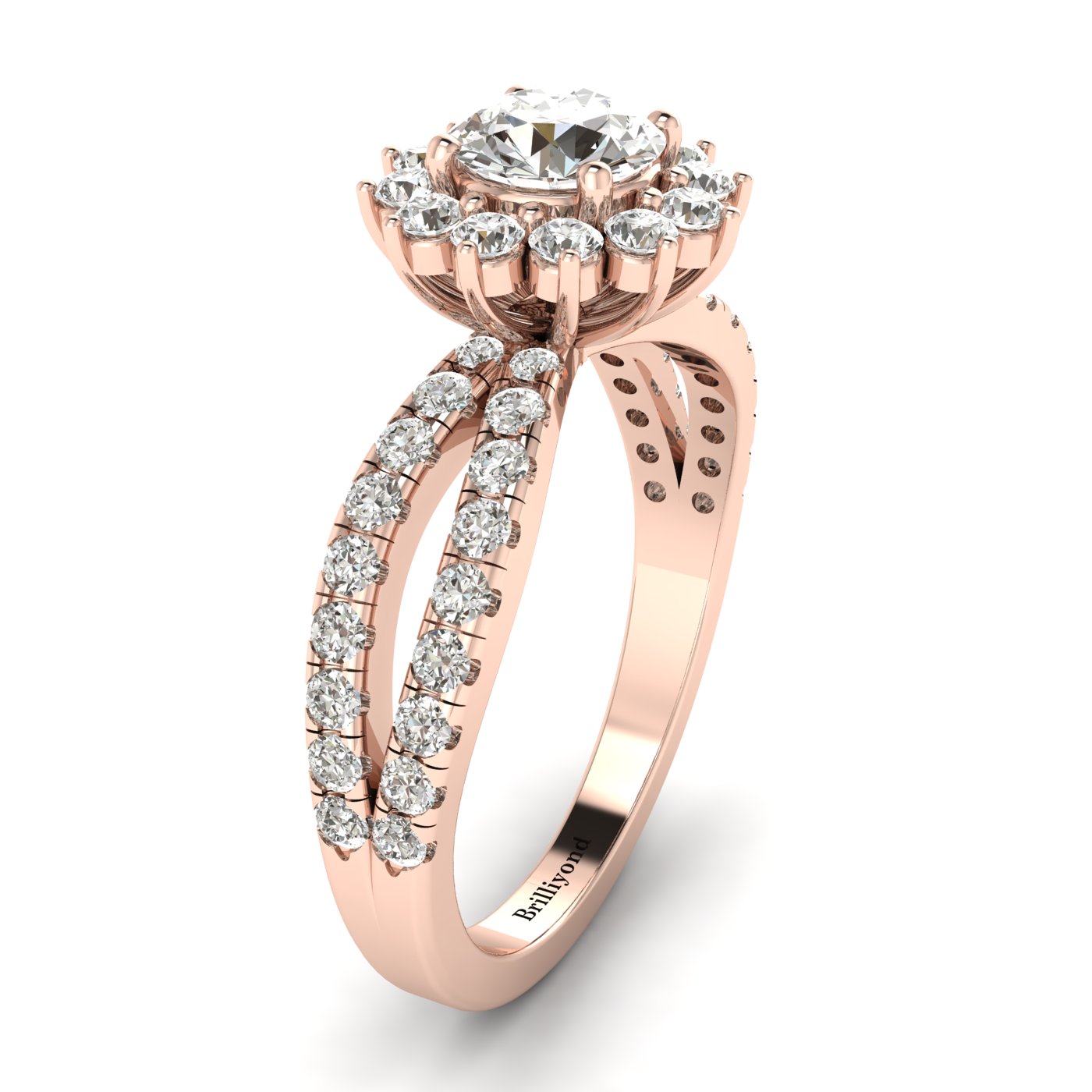 White Sapphire Rose Gold Halo Engagement Ring Nefertari