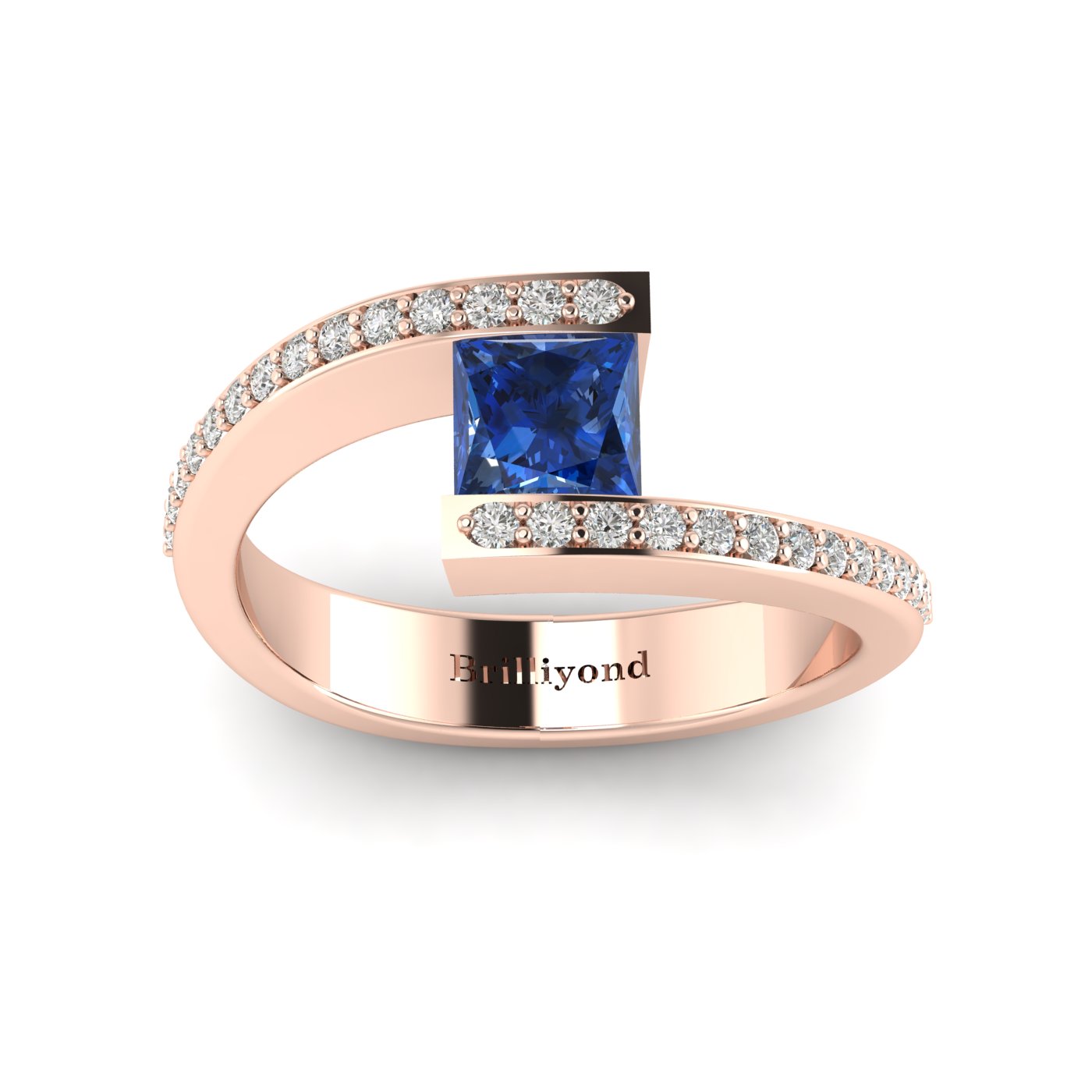 Blue Sapphire Rose Gold Cushion Cut Engagement Ring Sheba