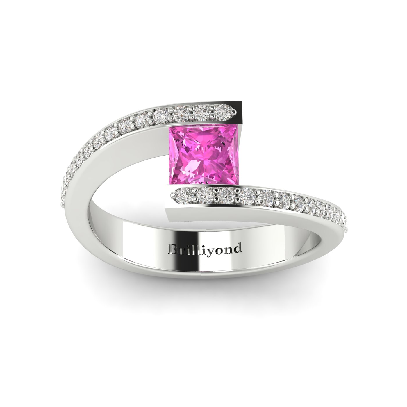 Pink Sapphire White Gold Cushion Cut Engagement Ring Sheba