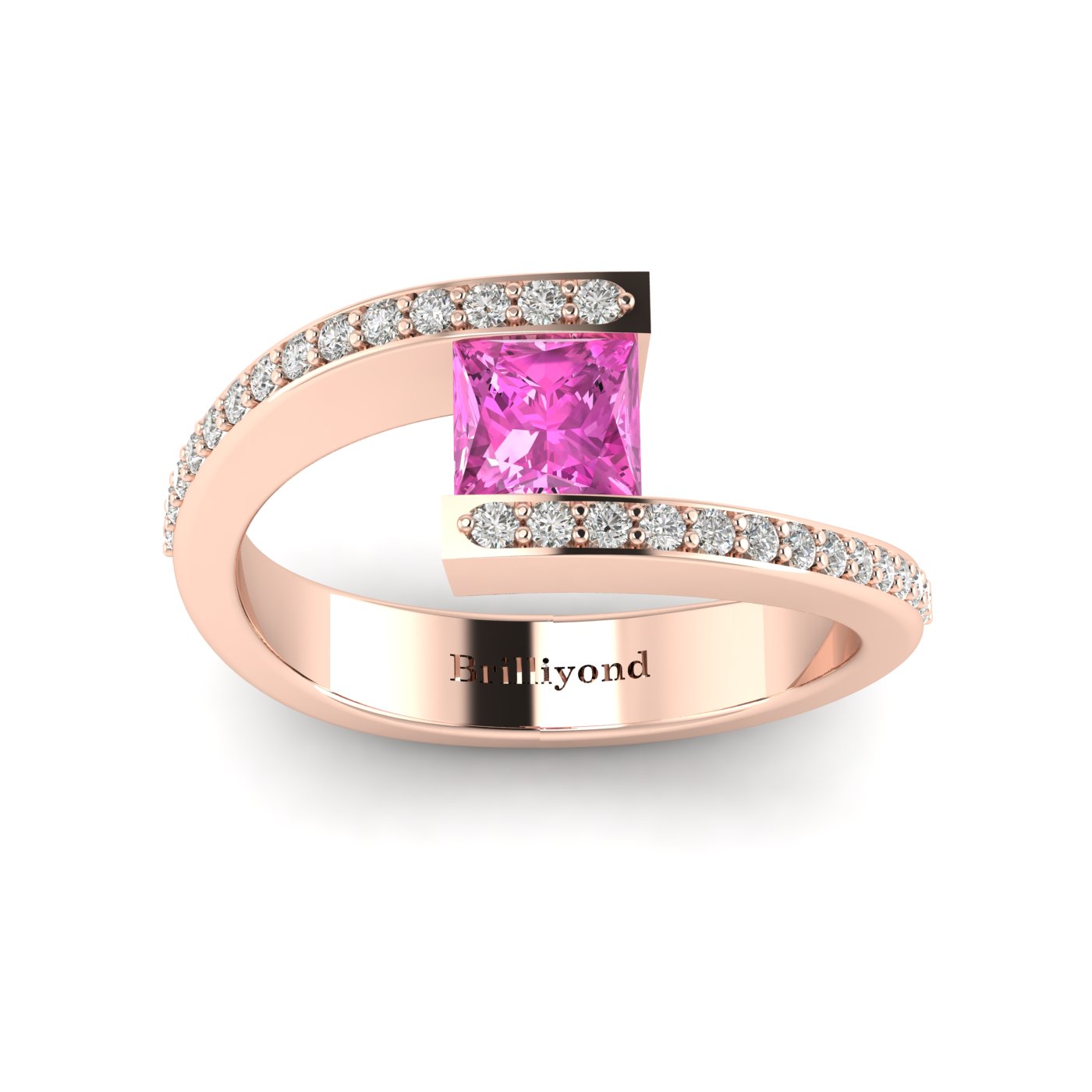 Pink Sapphire Rose Gold Cushion Cut Engagement Ring Sheba
