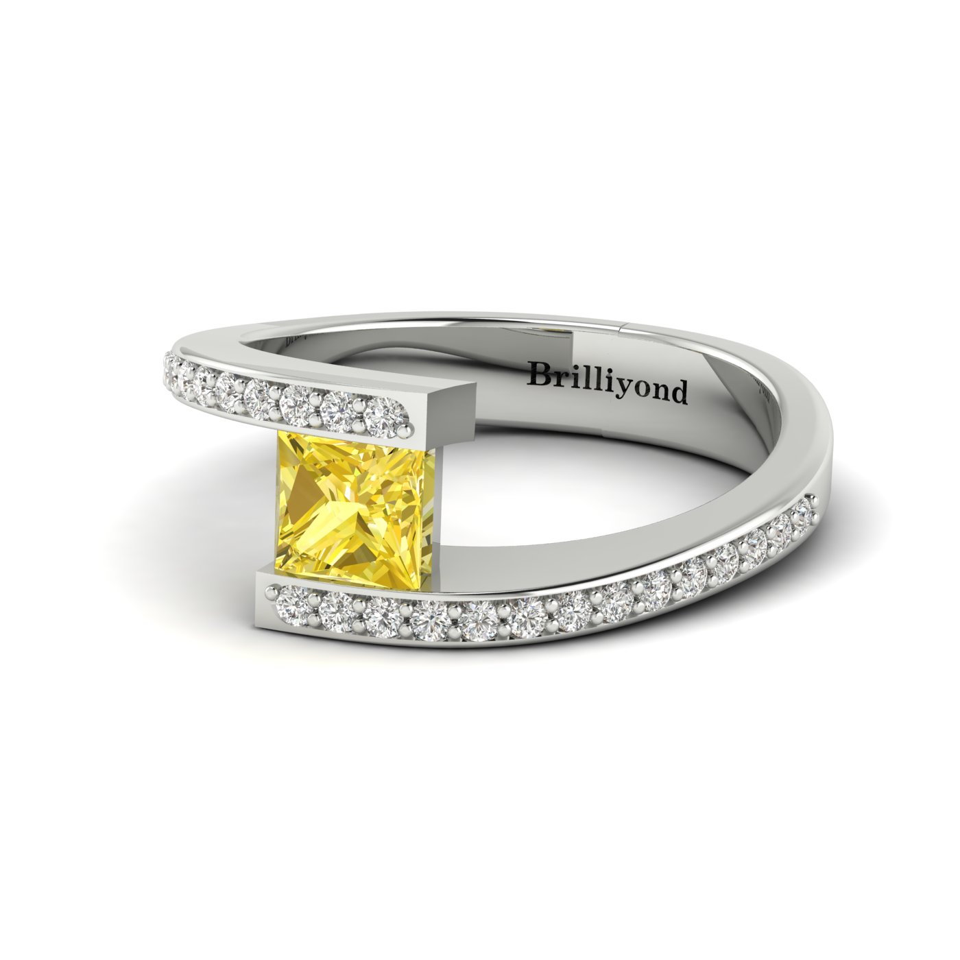 Yellow Sapphire White Gold Cushion Cut Engagement Ring Sheba