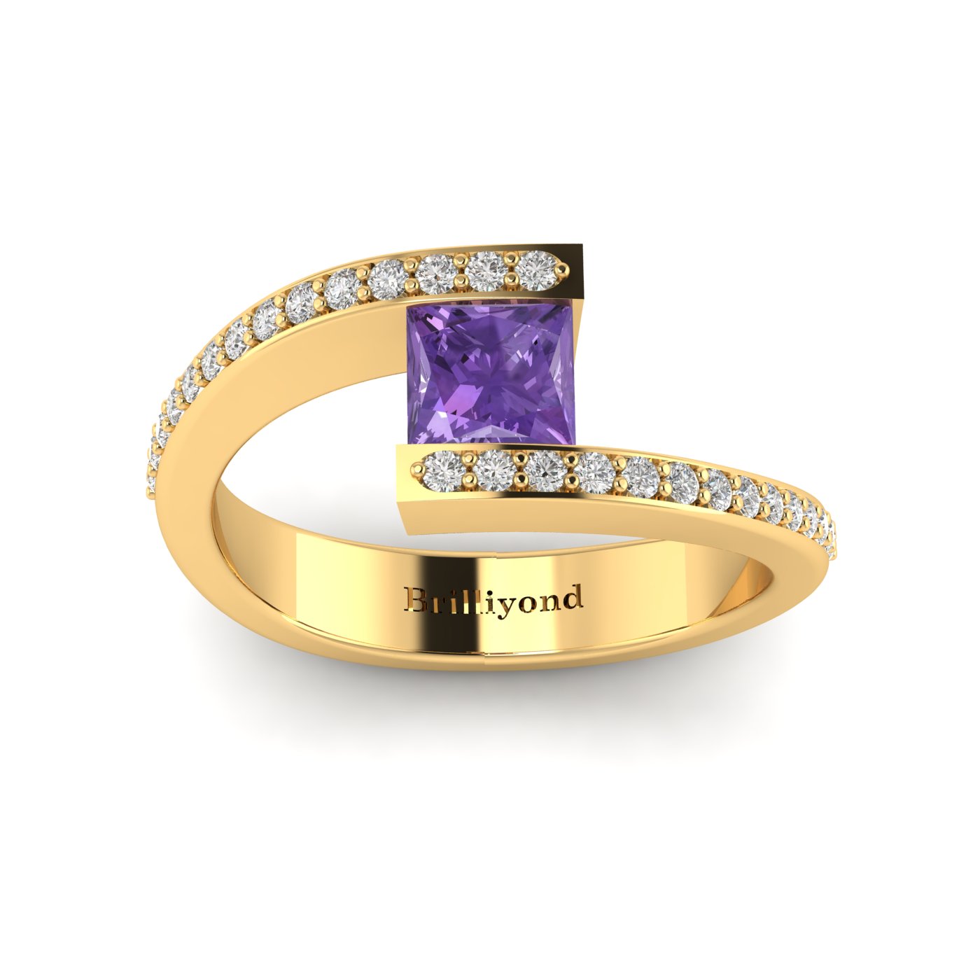 Amethyst Yellow Gold Cushion Cut Engagement Ring Sheba