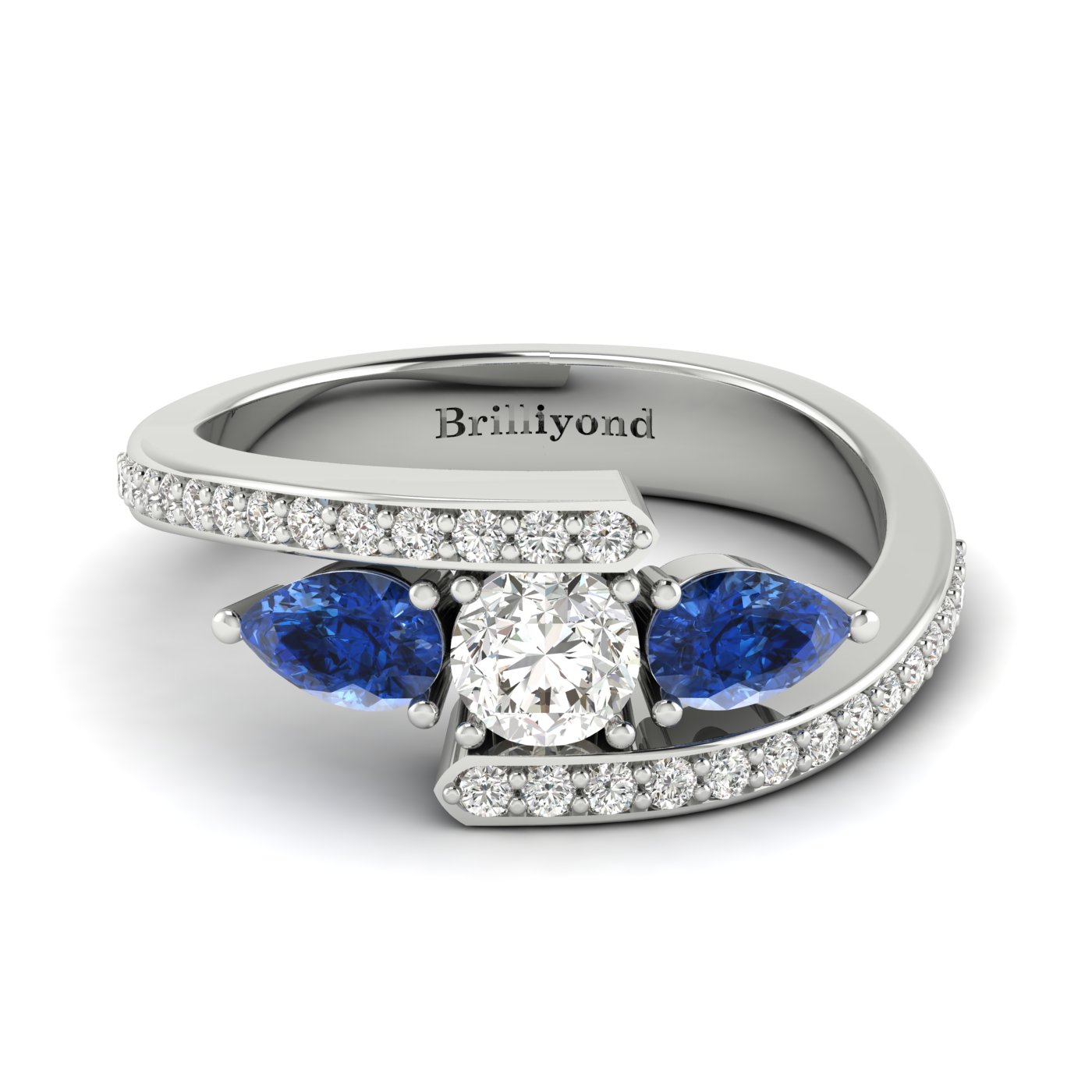 White Gold White Sapphire Accented Engagement Ring Naiad