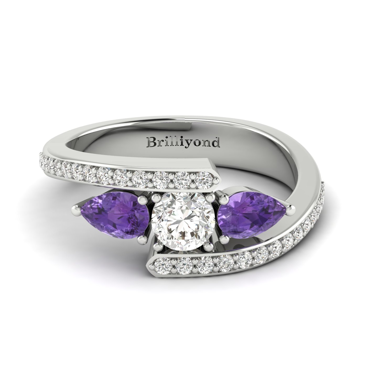 White Sapphire Amethyst White Gold Colour Accented Engagement Ring Naiad
