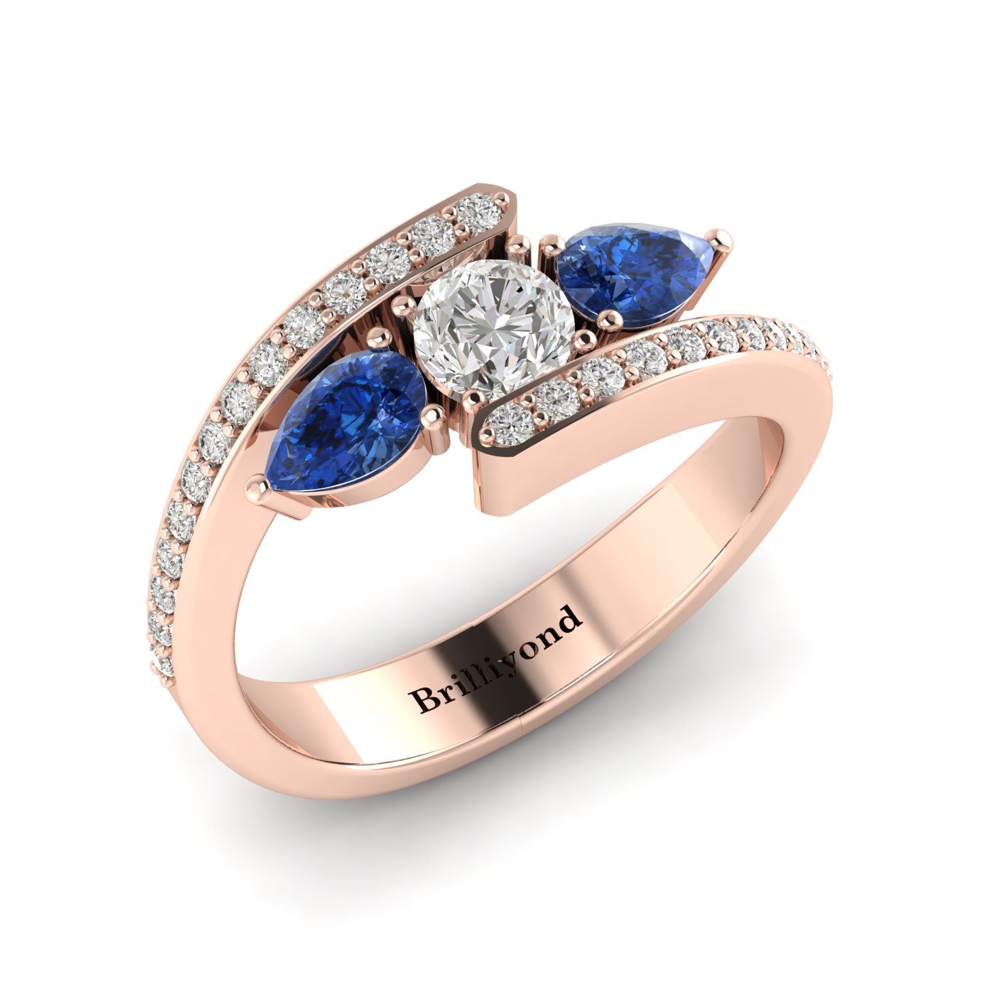 Diamond Blue Sapphire Rose Gold Colour Accented Engagement Ring Naiad