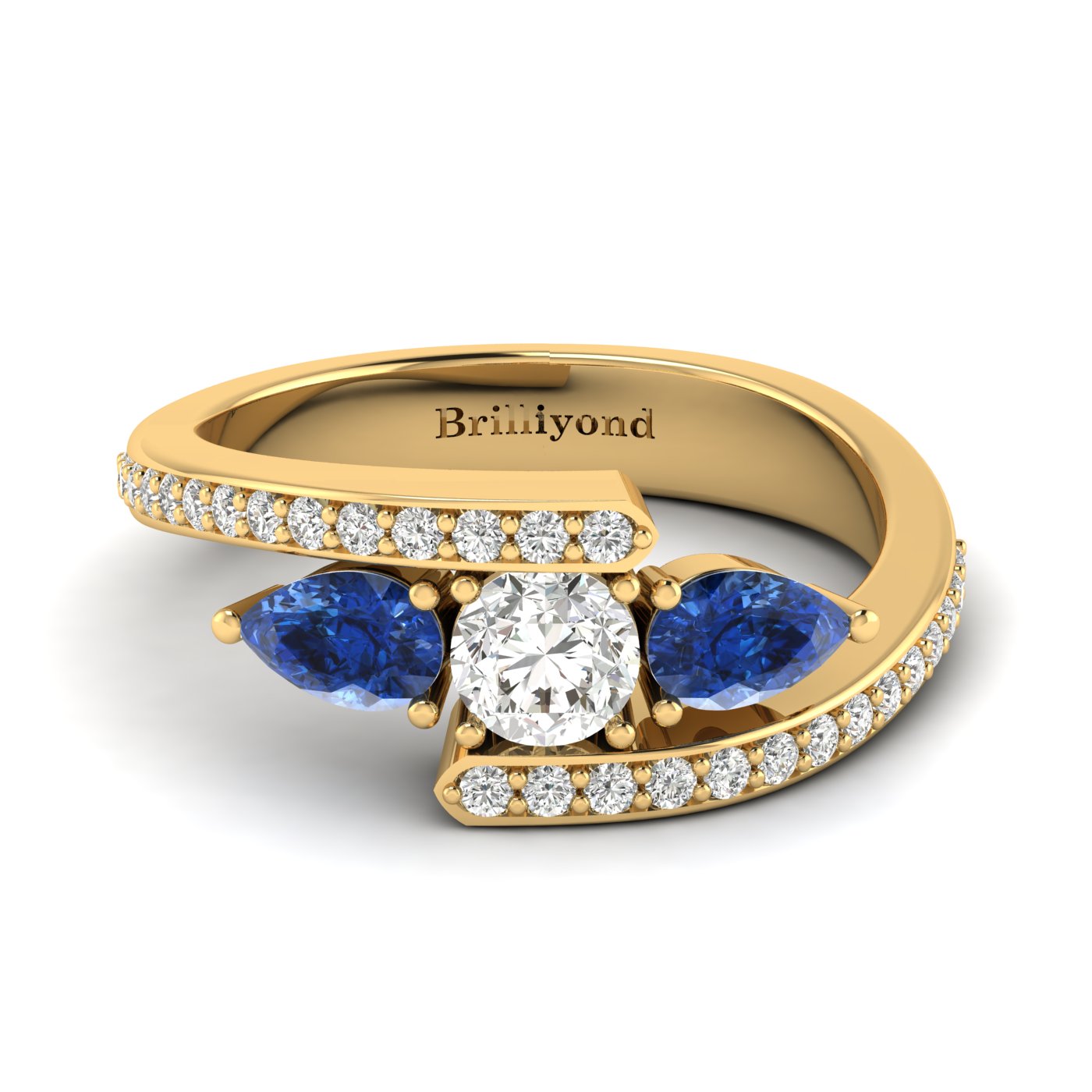 Diamond Blue Sapphire Yellow Gold Colour Accented Engagement Ring Naiad