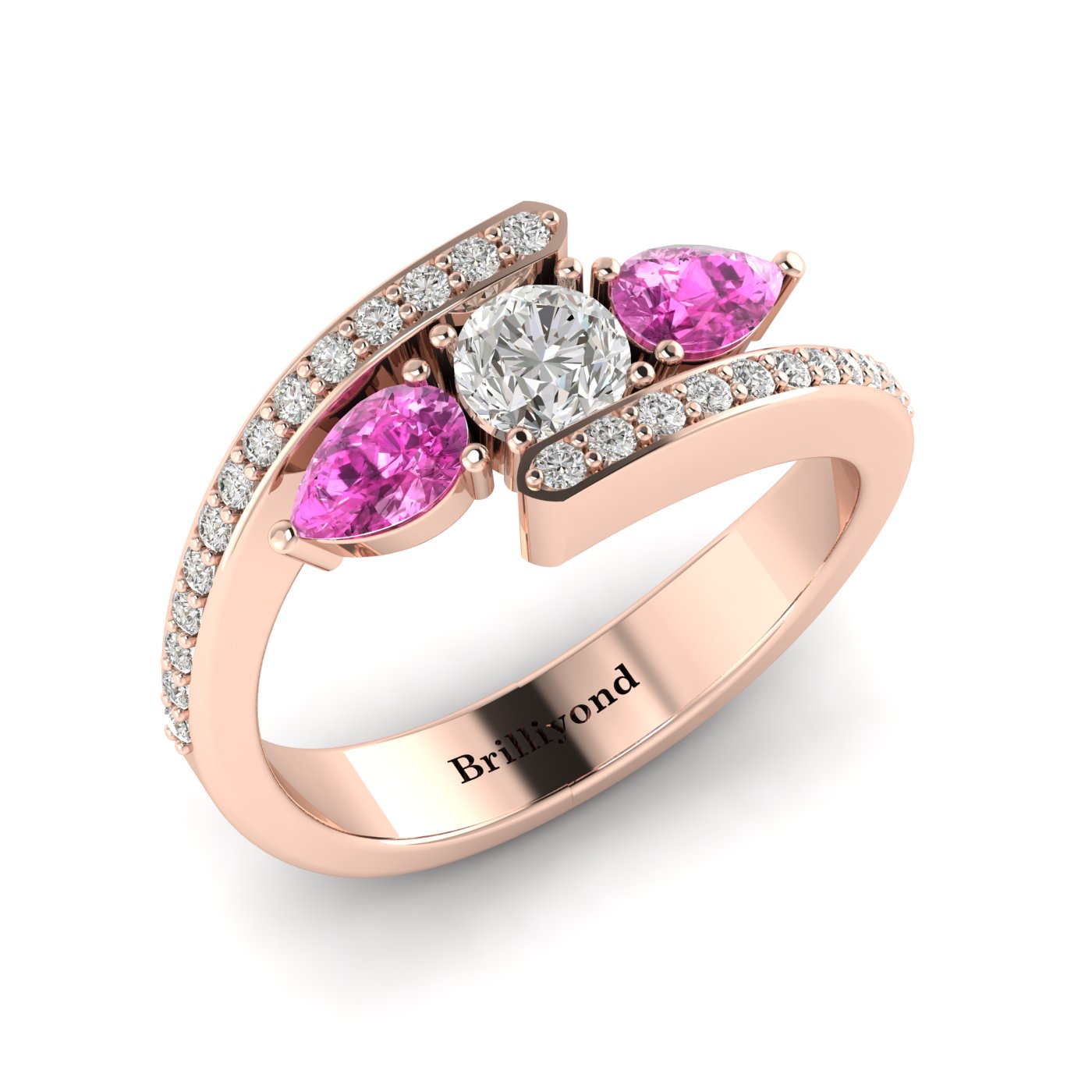 Stylish Diamond and Sapphires Colour Accented Three Stone Engagement Ring
