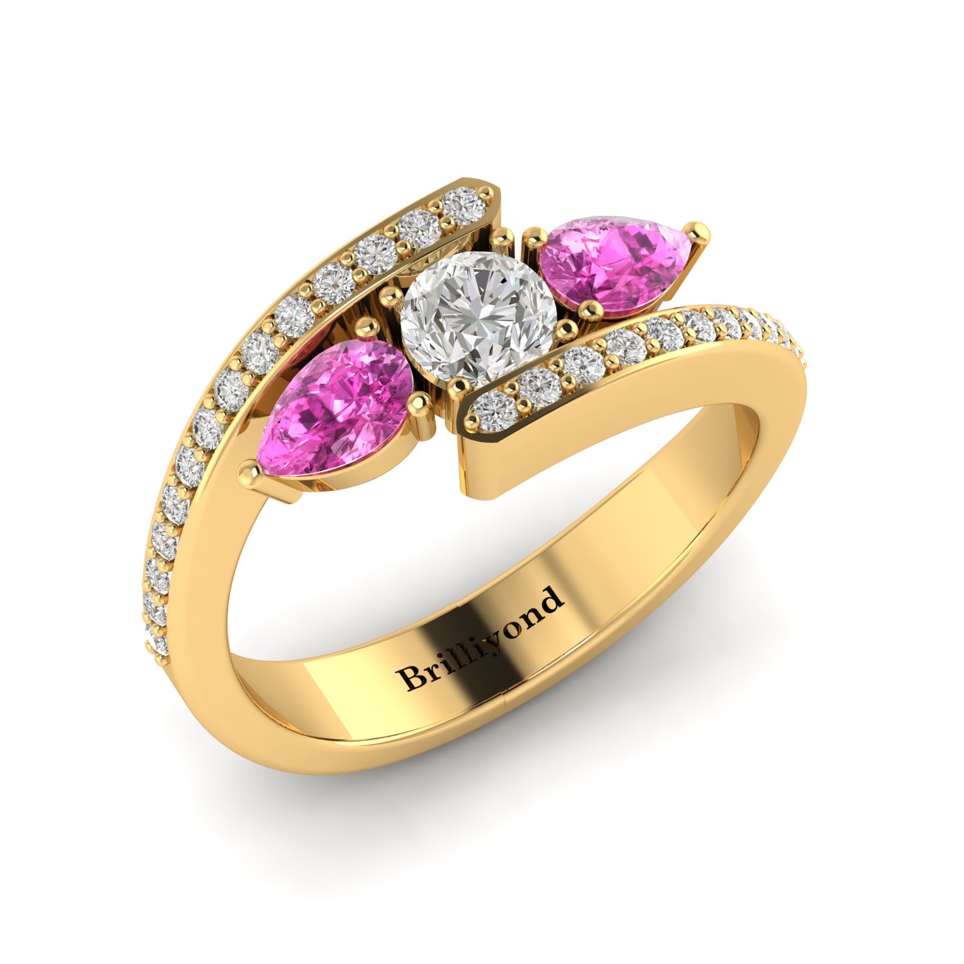 Diamond Pink Sapphire Yellow Gold Colour Accented Engagement Ring Naiad