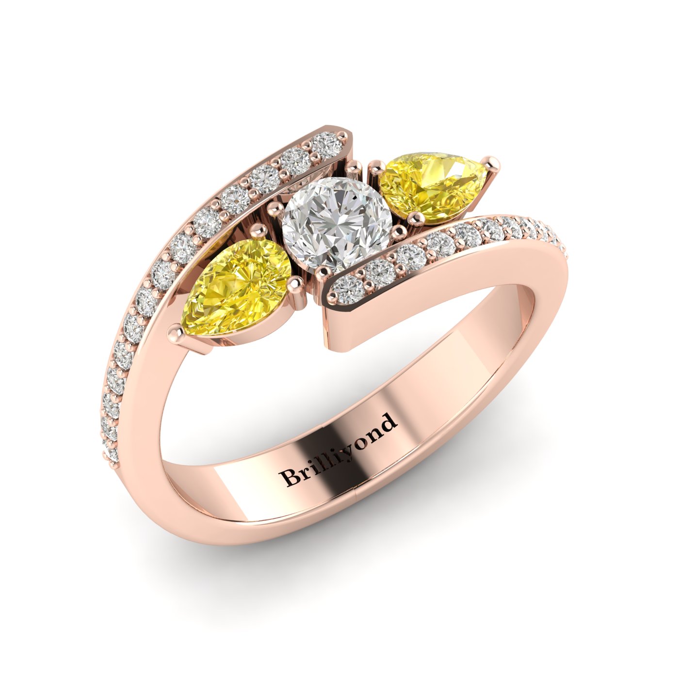 Diamond Yellow Sapphire Rose Gold Colour Accented Engagement Ring Naiad