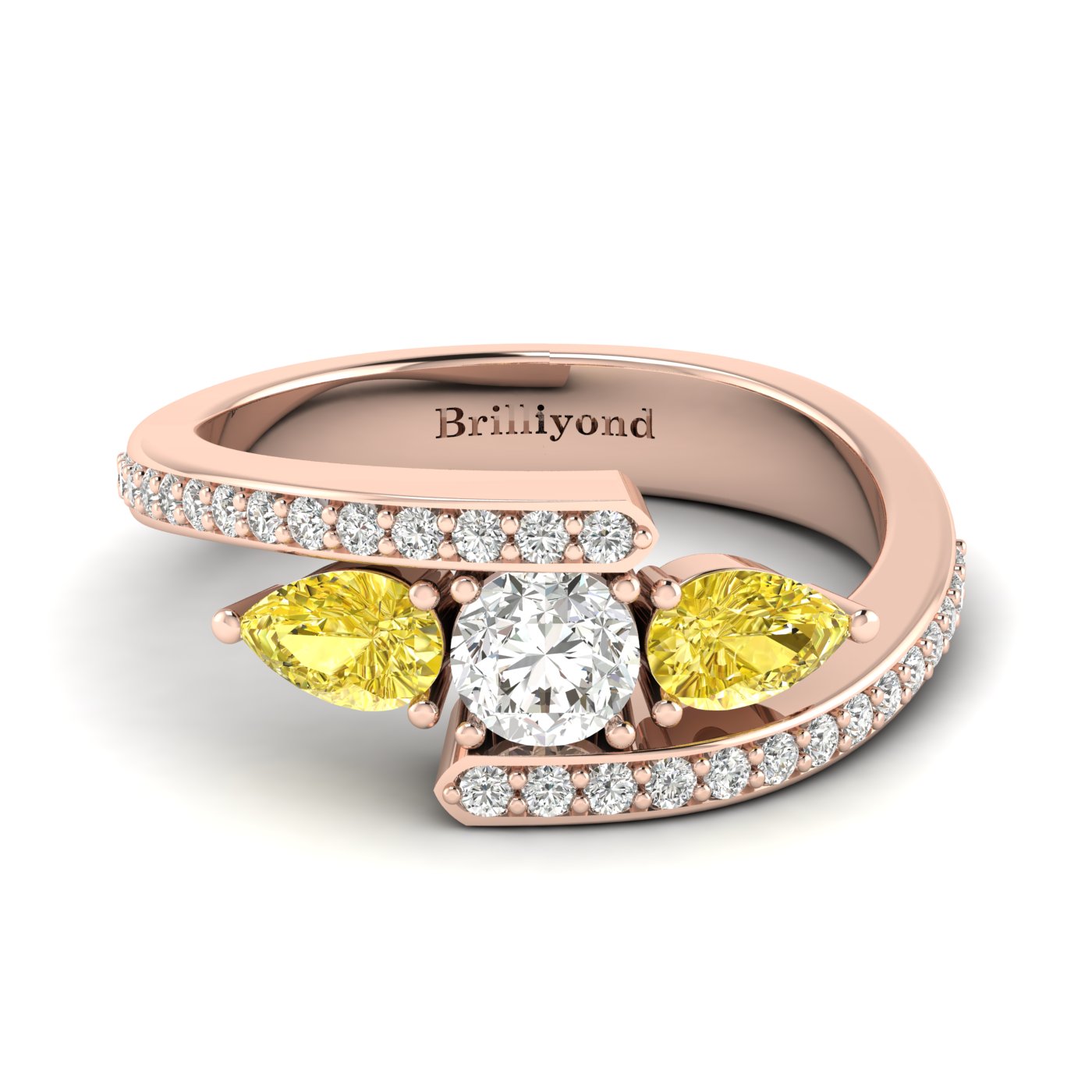 Diamond Yellow Sapphire Rose Gold Colour Accented Engagement Ring Naiad