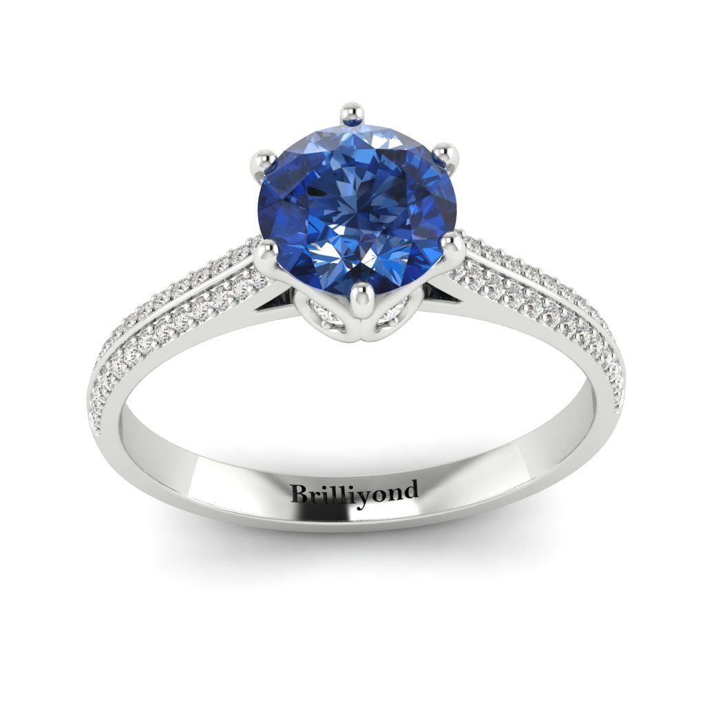 Blue Sapphire White Gold Round Engagement Ring Theia_image3