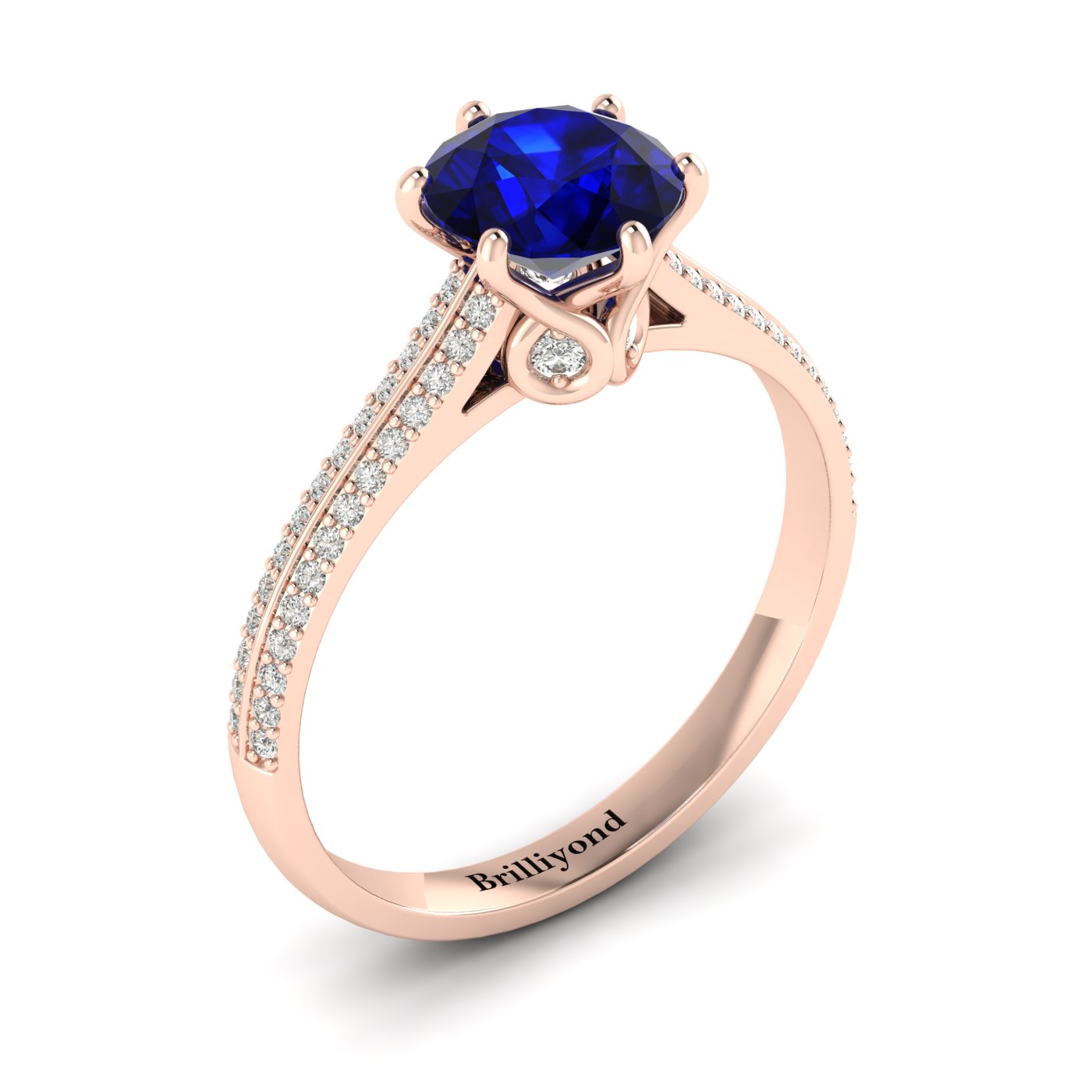 Blue Sapphire Rose Gold Round Engagement Ring Theia
