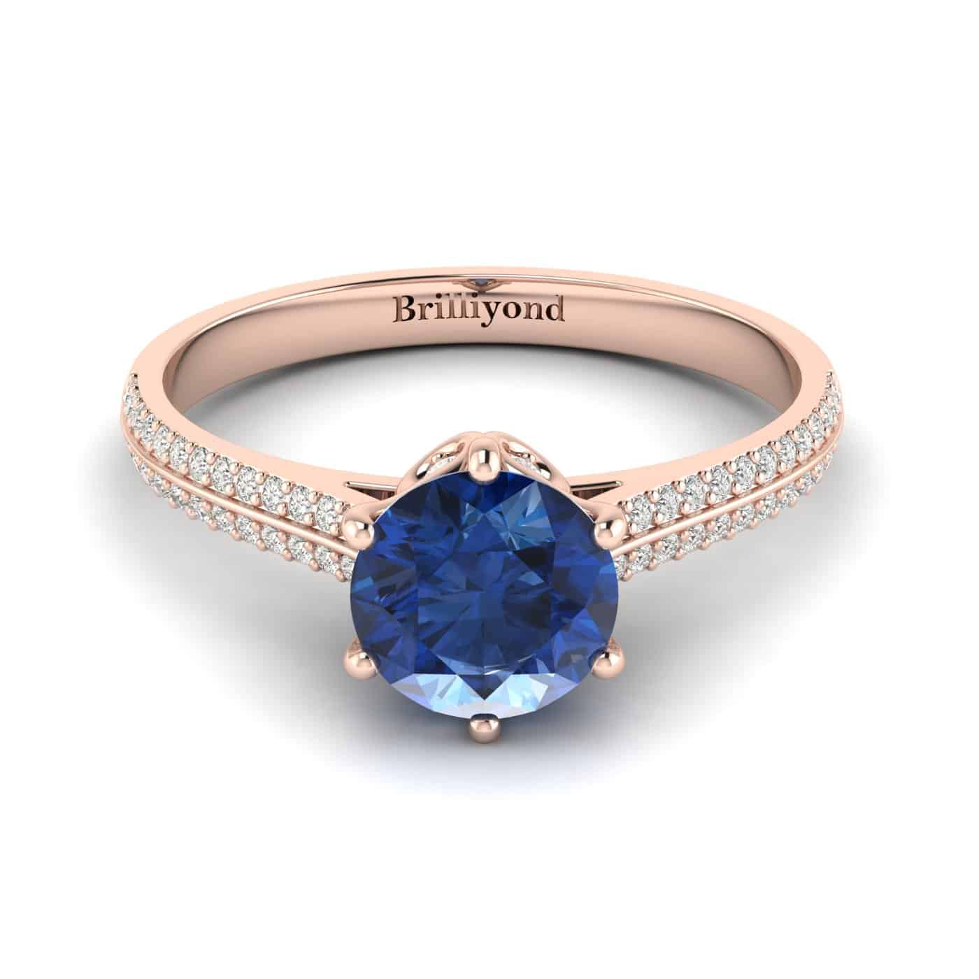 Blue Sapphire Rose Gold Round Engagement Ring Theia