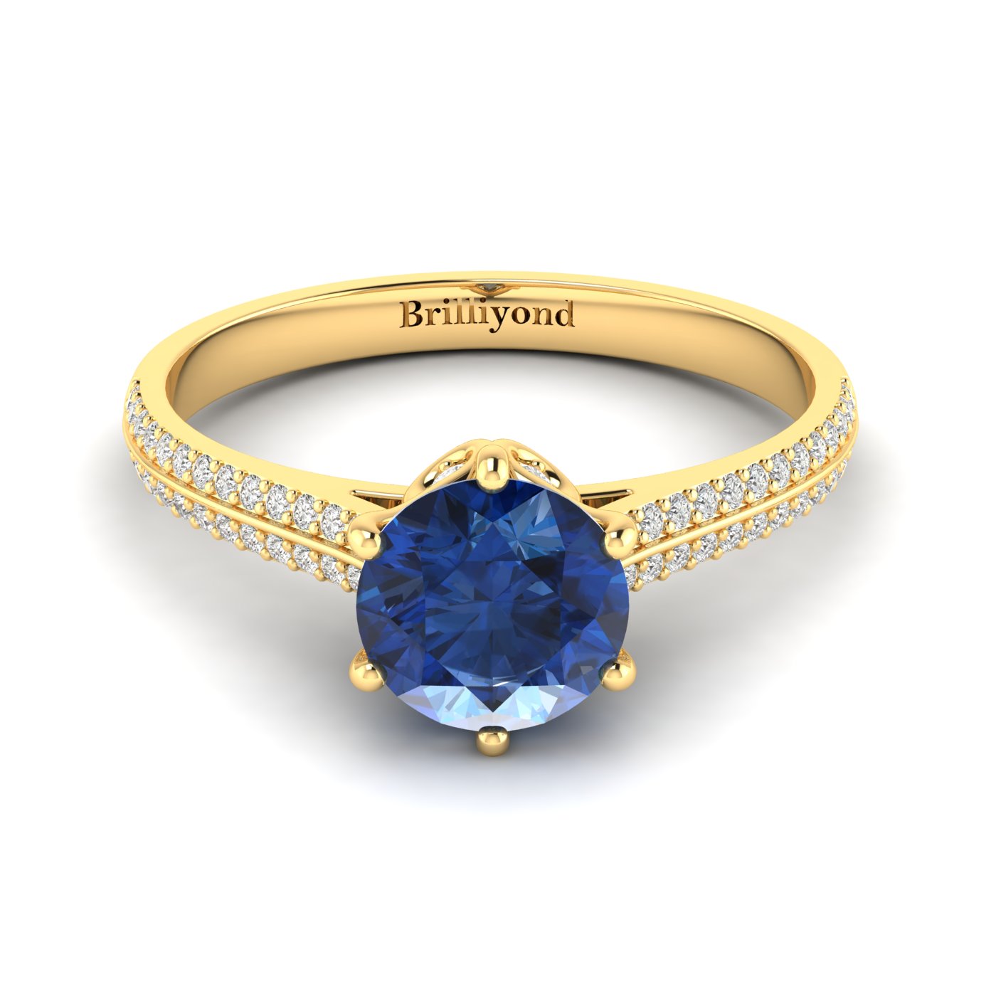 Blue Sapphire Yellow Gold Round Engagement Ring Theia