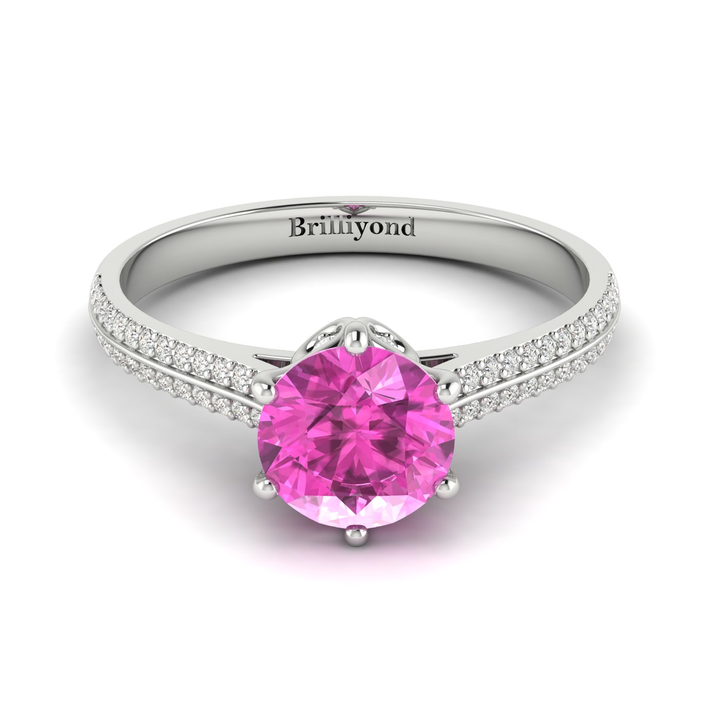 Pink Sapphire White Gold Round Engagement Ring Theia