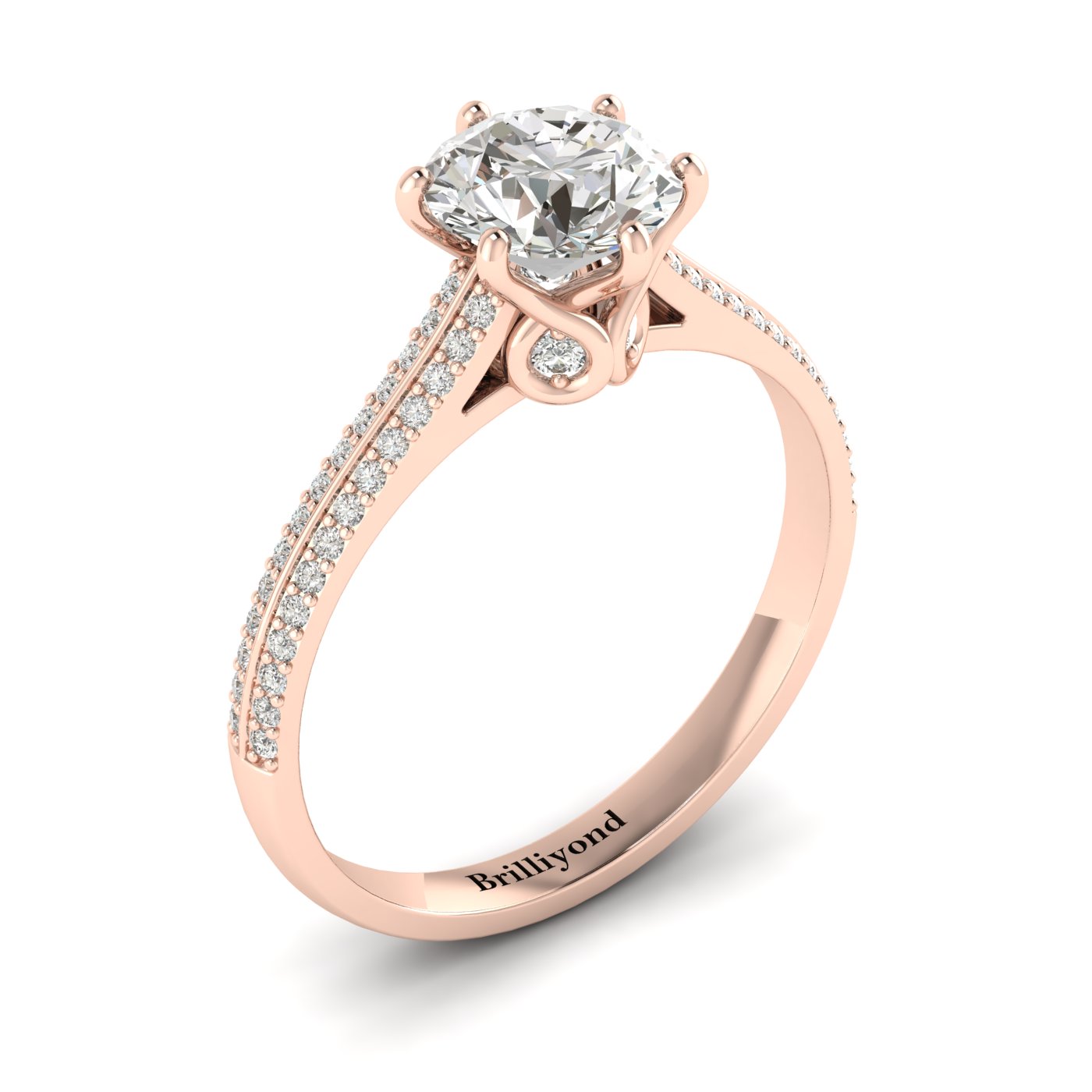 Diamond Rose Gold Round Engagement Ring Theia