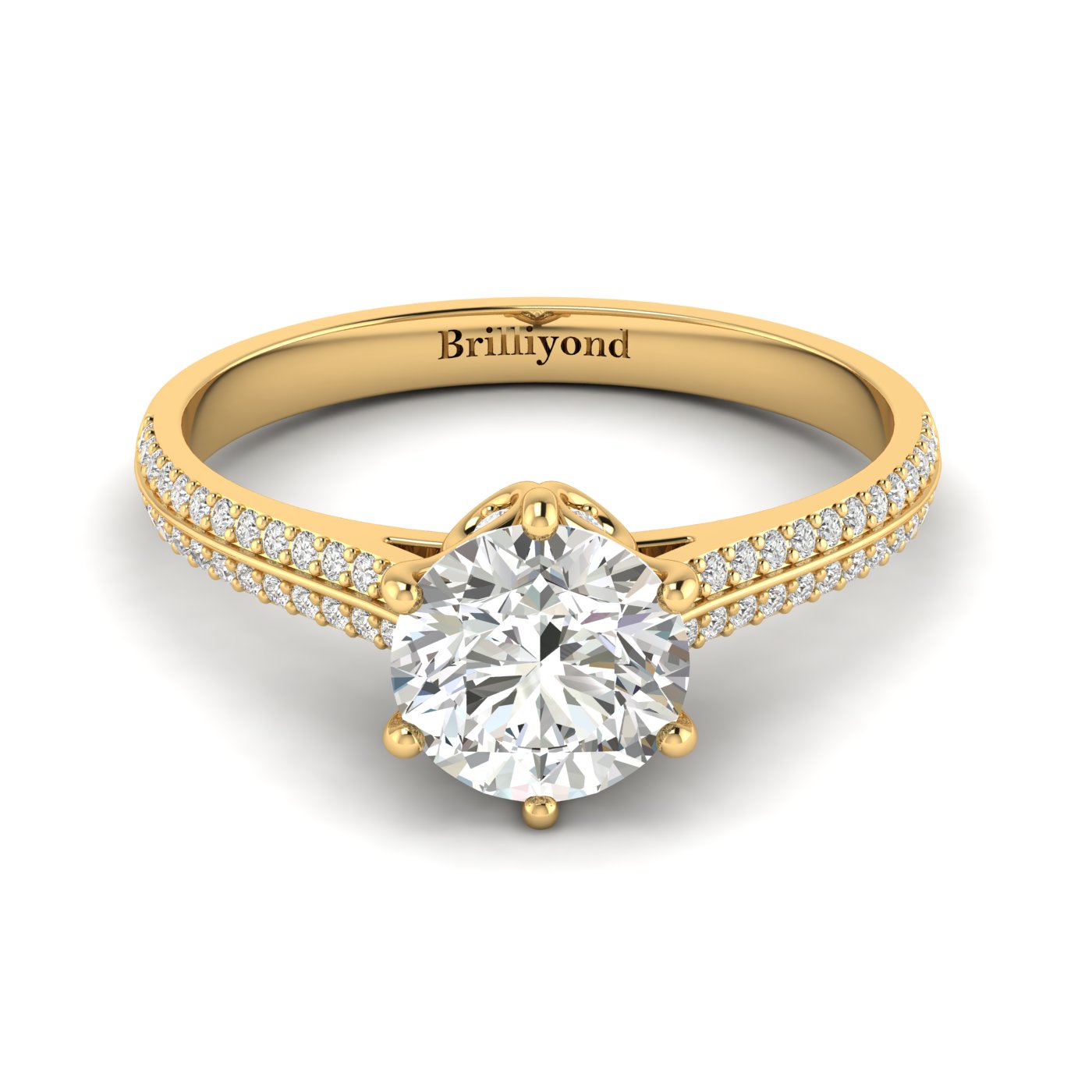 Diamond Yellow Gold Round Engagement Ring Theia