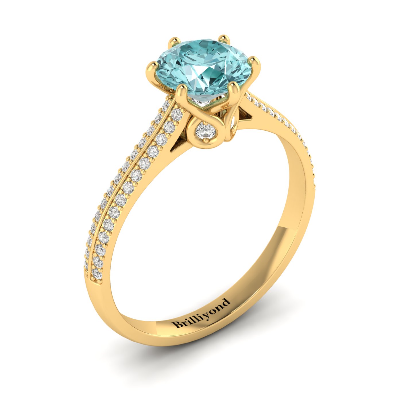 Aquamarine Yellow Gold Round Engagement Ring Theia