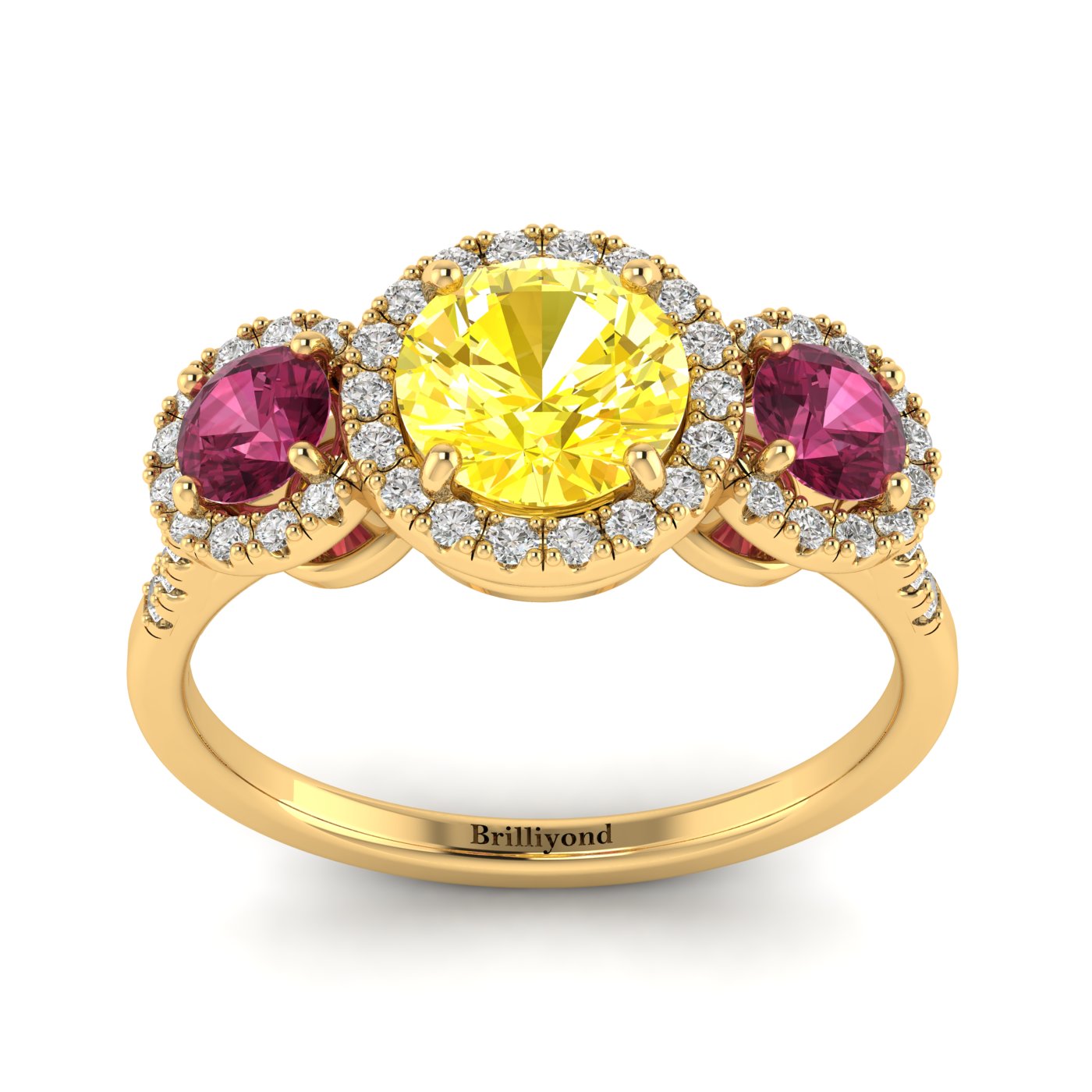 Yellow Sapphire Yellow Gold Three Stone Engagement Ring Springtime