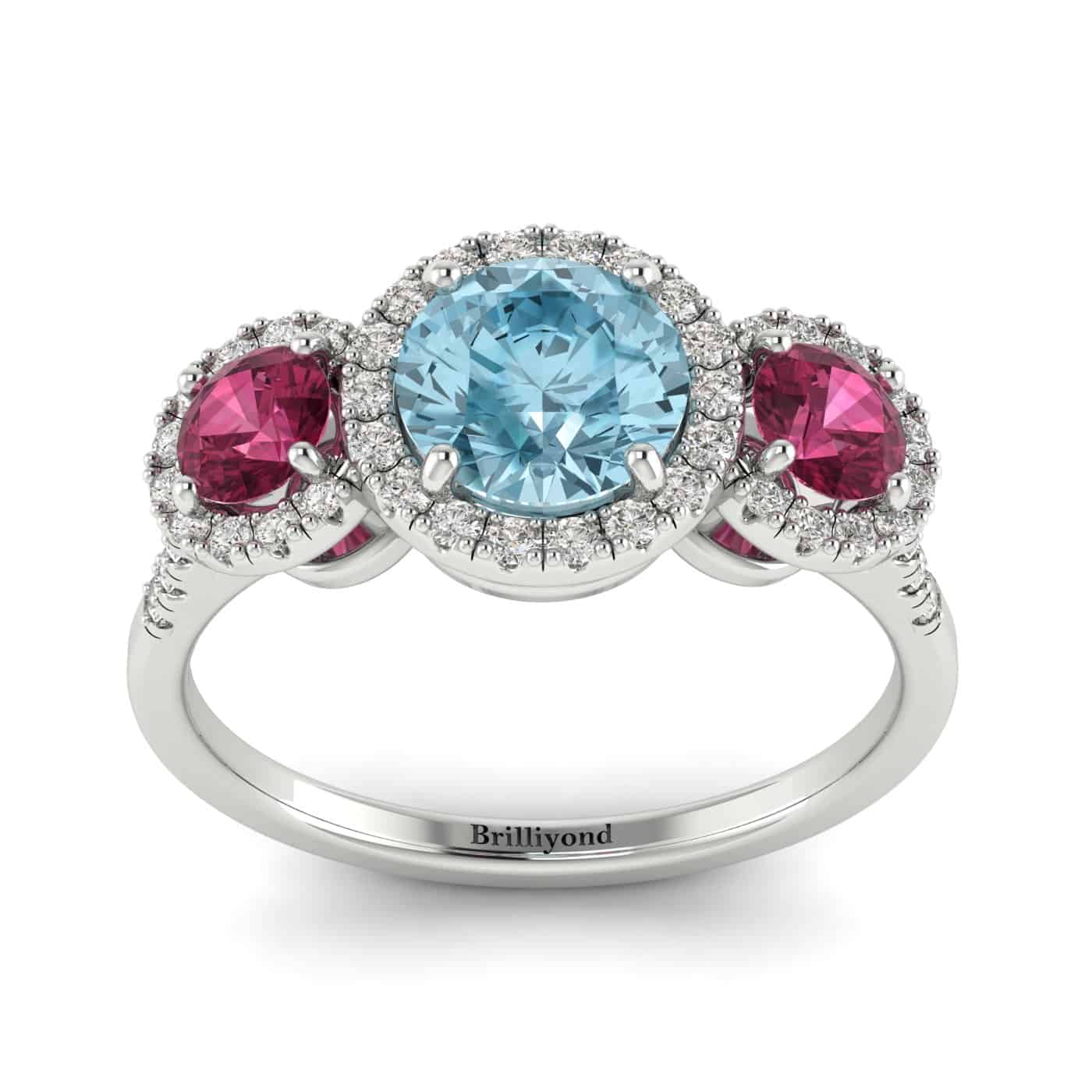 Aquamarine White Gold Three Stone Engagement Ring Springtime