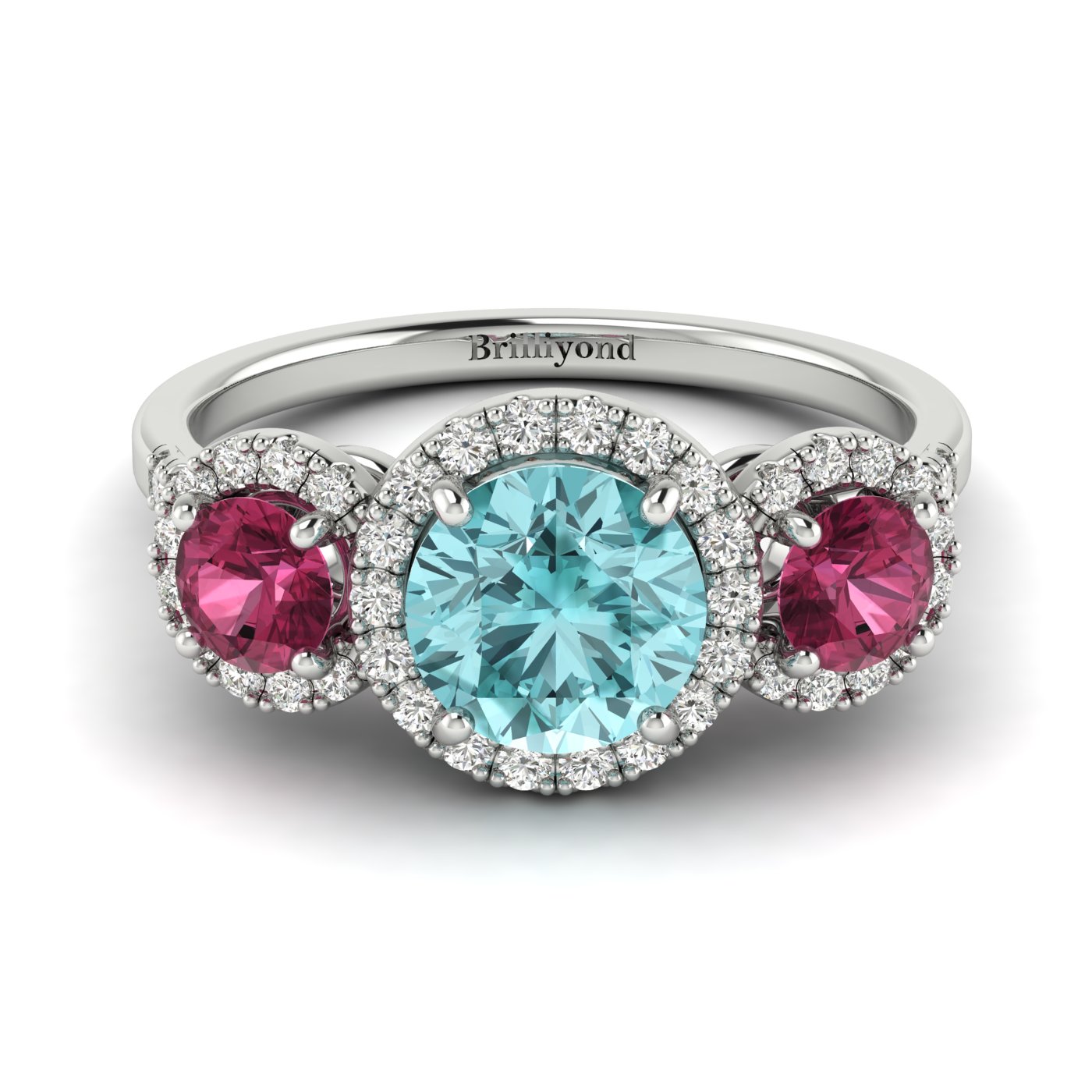 Aquamarine White Gold Three Stone Engagement Ring Springtime