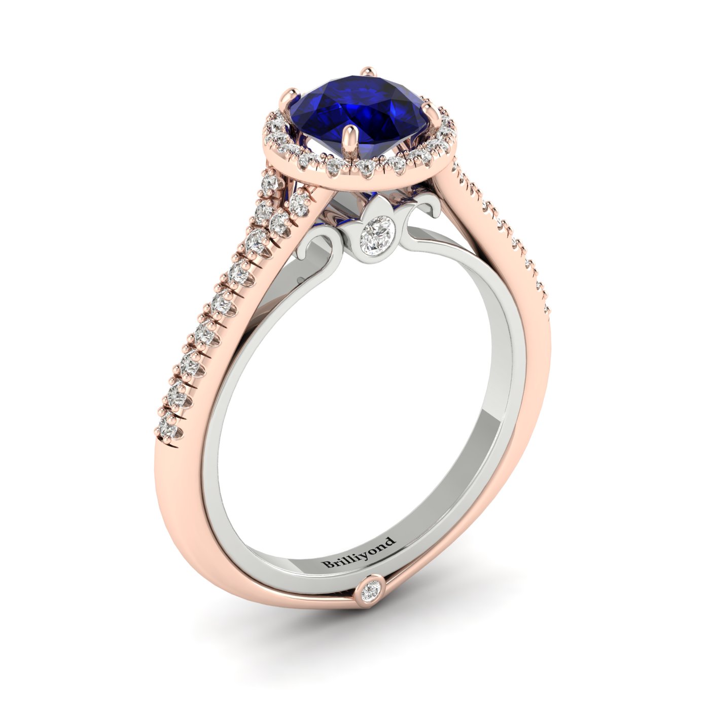Blue Sapphire Rose Gold Two Tone Engagement Ring Regal