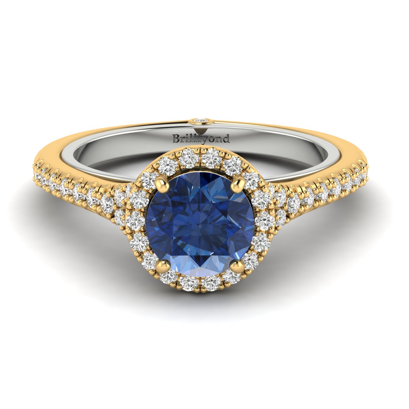 Blue Sapphire Yellow Gold Two Tone Engagement Ring Regal