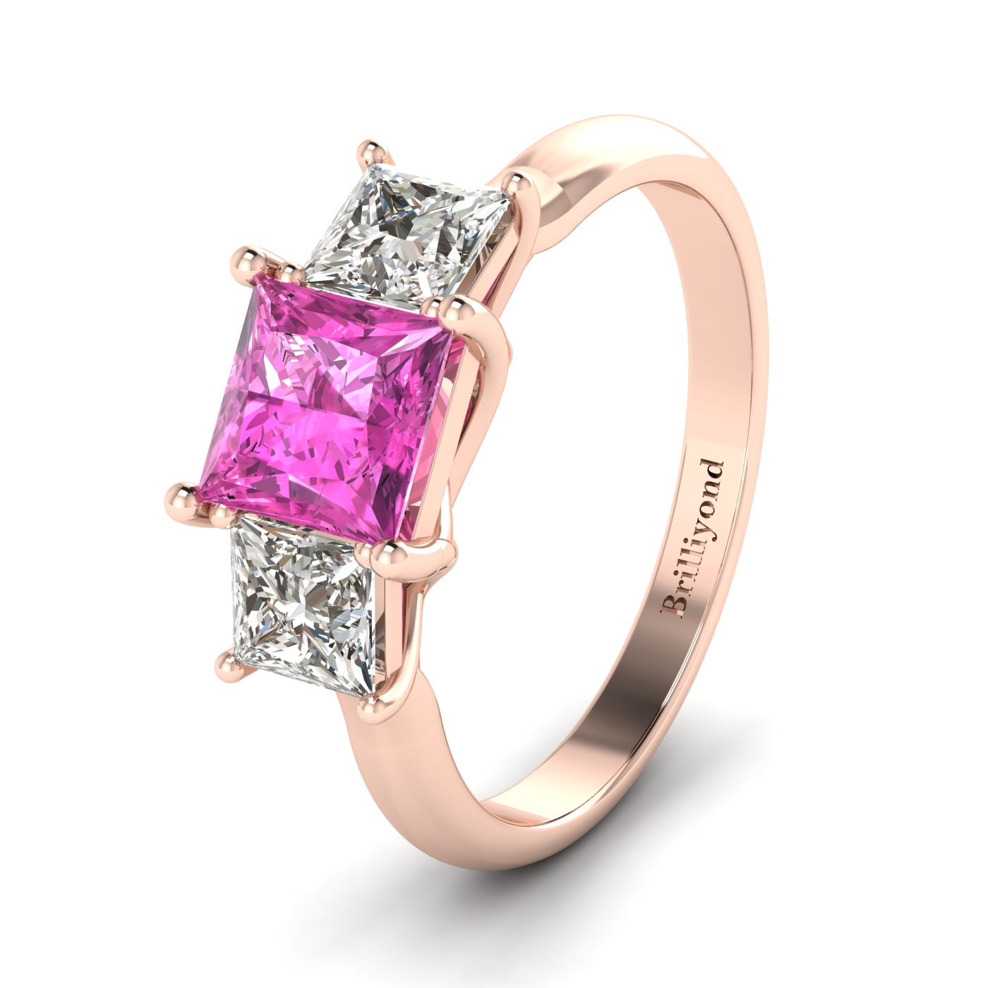Pink Sapphire Rose Gold Princess Cut Engagement Ring Capri