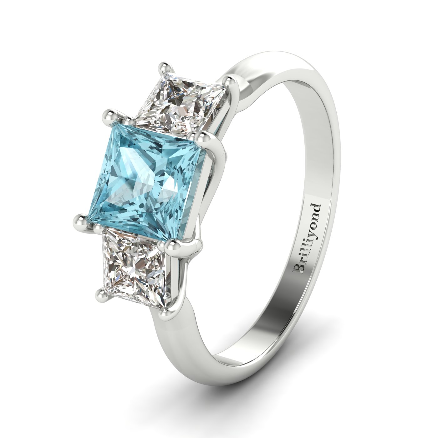 Aquamarine White Gold Princess Cut Engagement Ring Capri