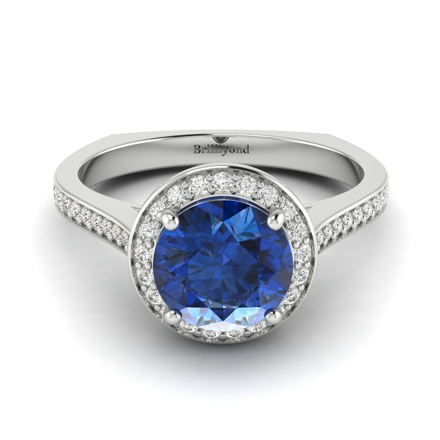 Blue Sapphire White Gold Halo Engagement Ring Edelweiss