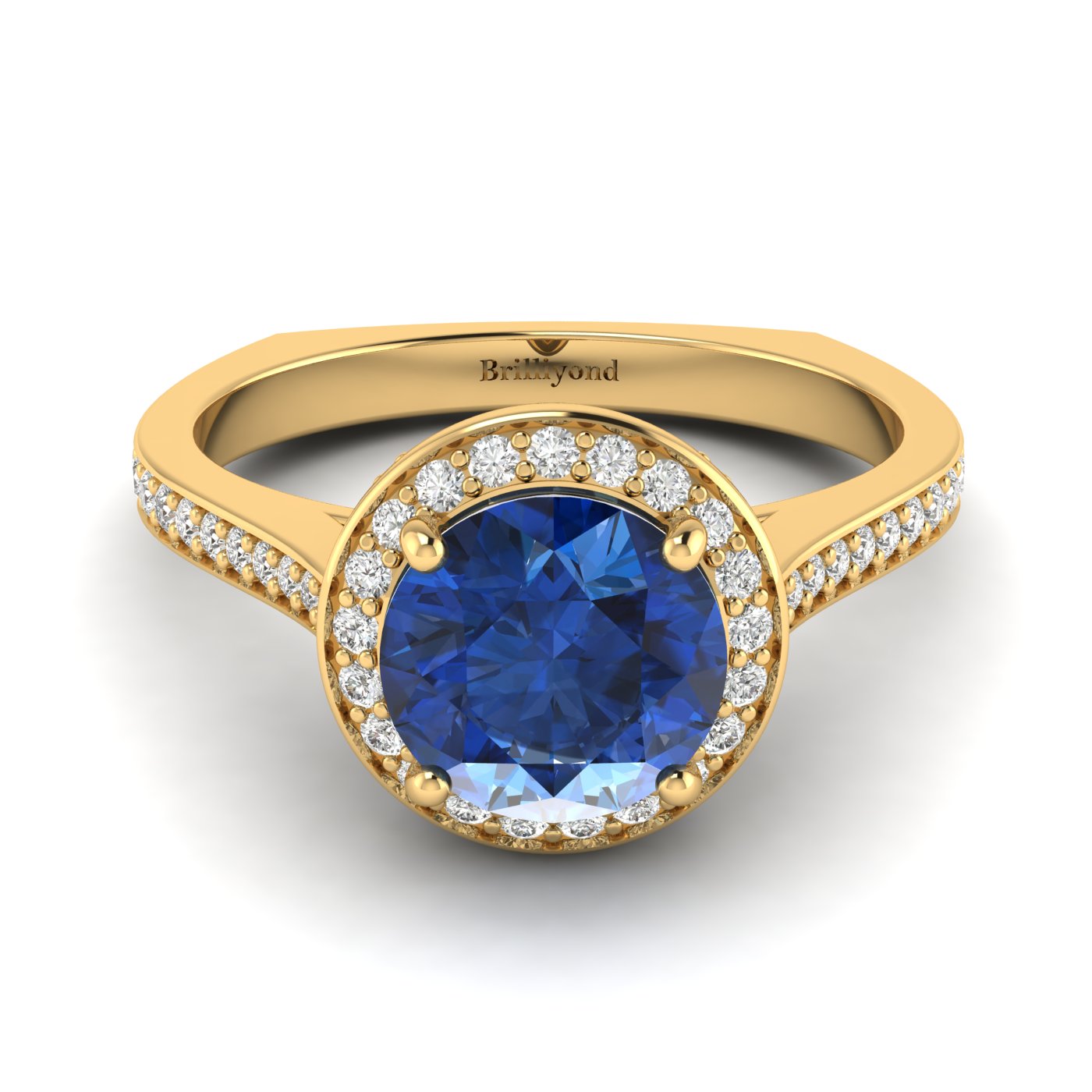 Blue Sapphire Yellow Gold Halo Engagement Ring Edelweiss