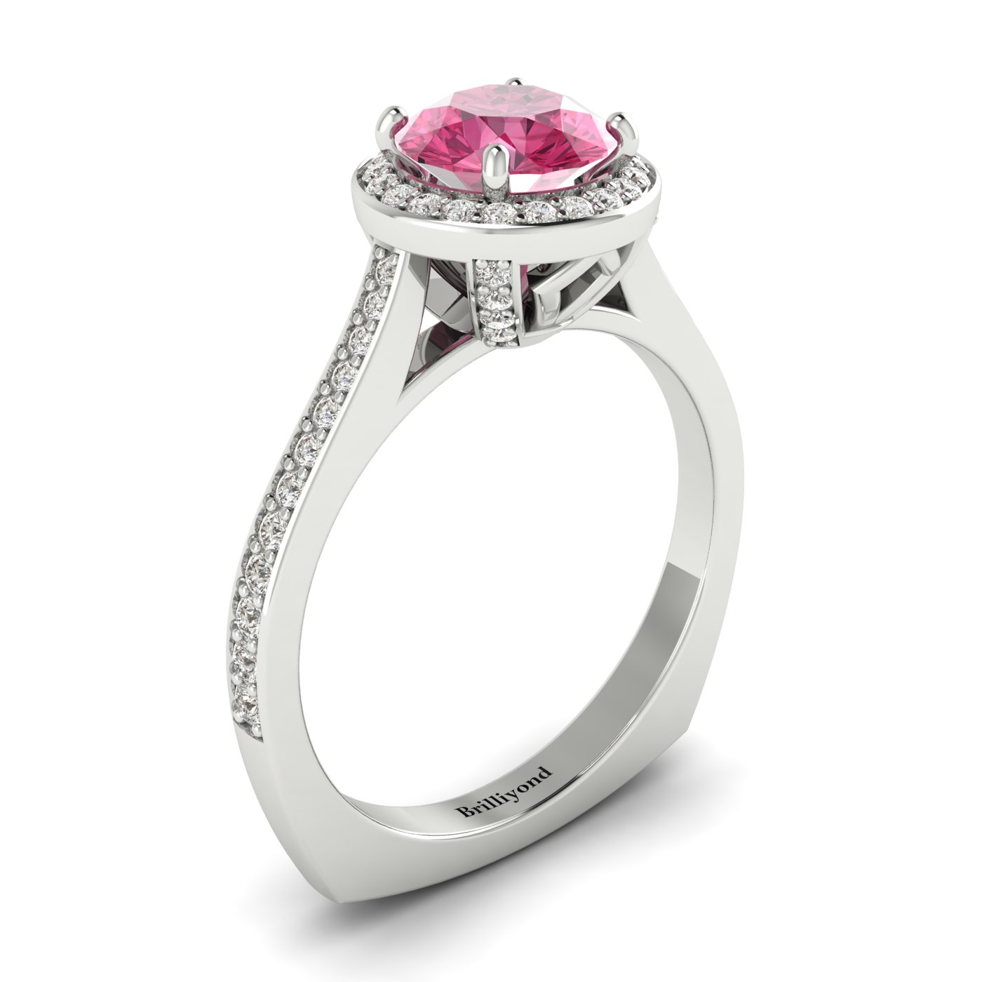 Pink Sapphire White Gold Halo Engagement Ring Edelweiss