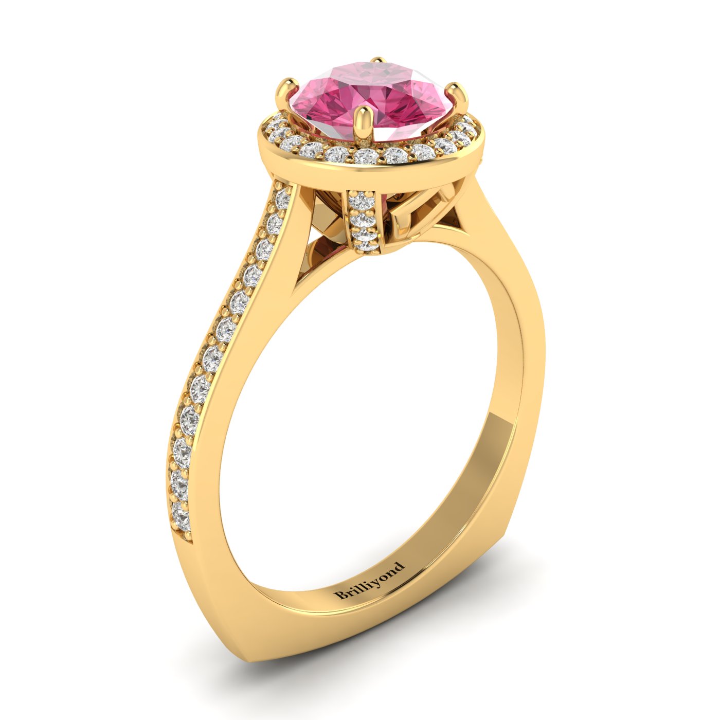 Pink Sapphire Yellow Gold Halo Engagement Ring Edelweiss