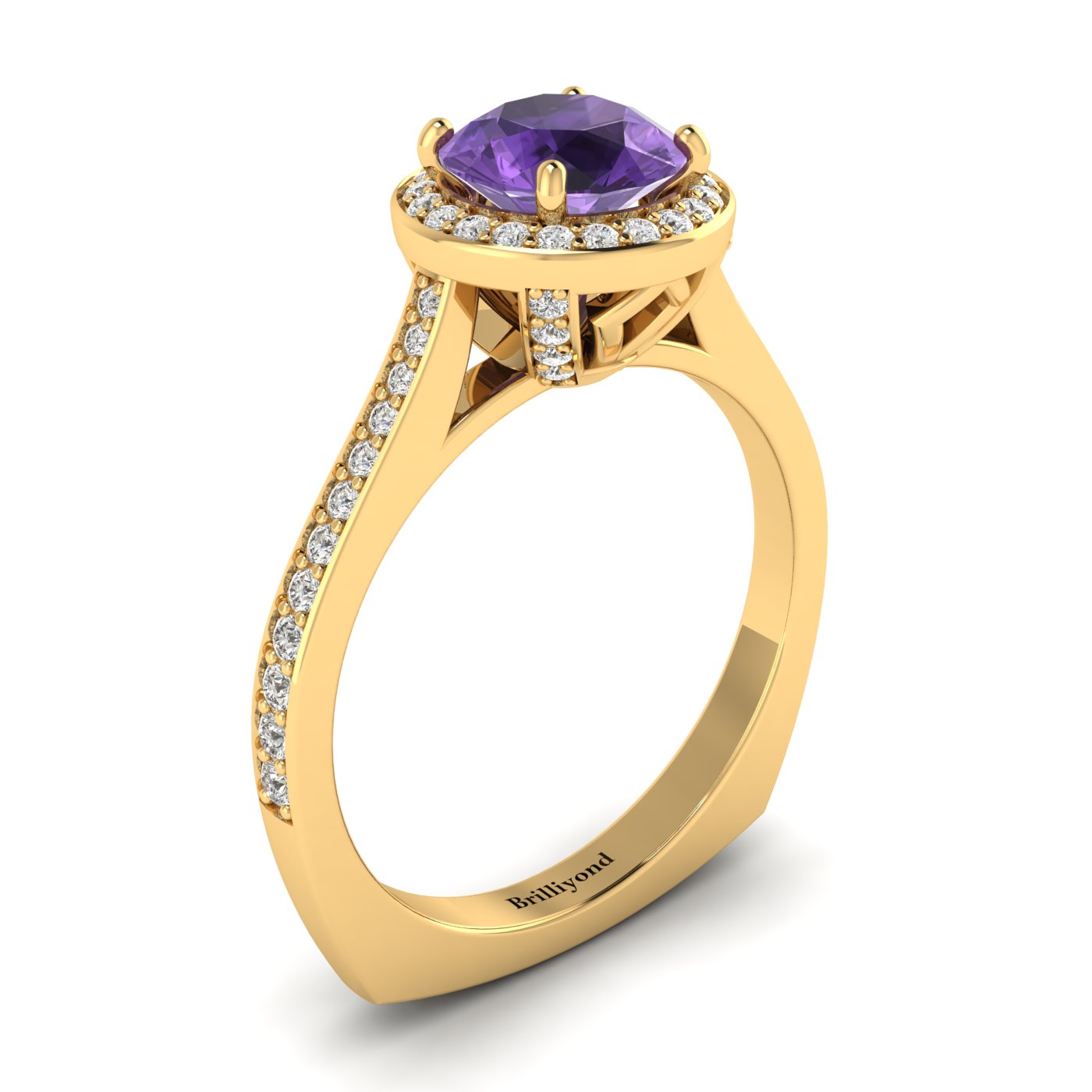 Amethyst Yellow Gold Halo Engagement Ring Edelweiss