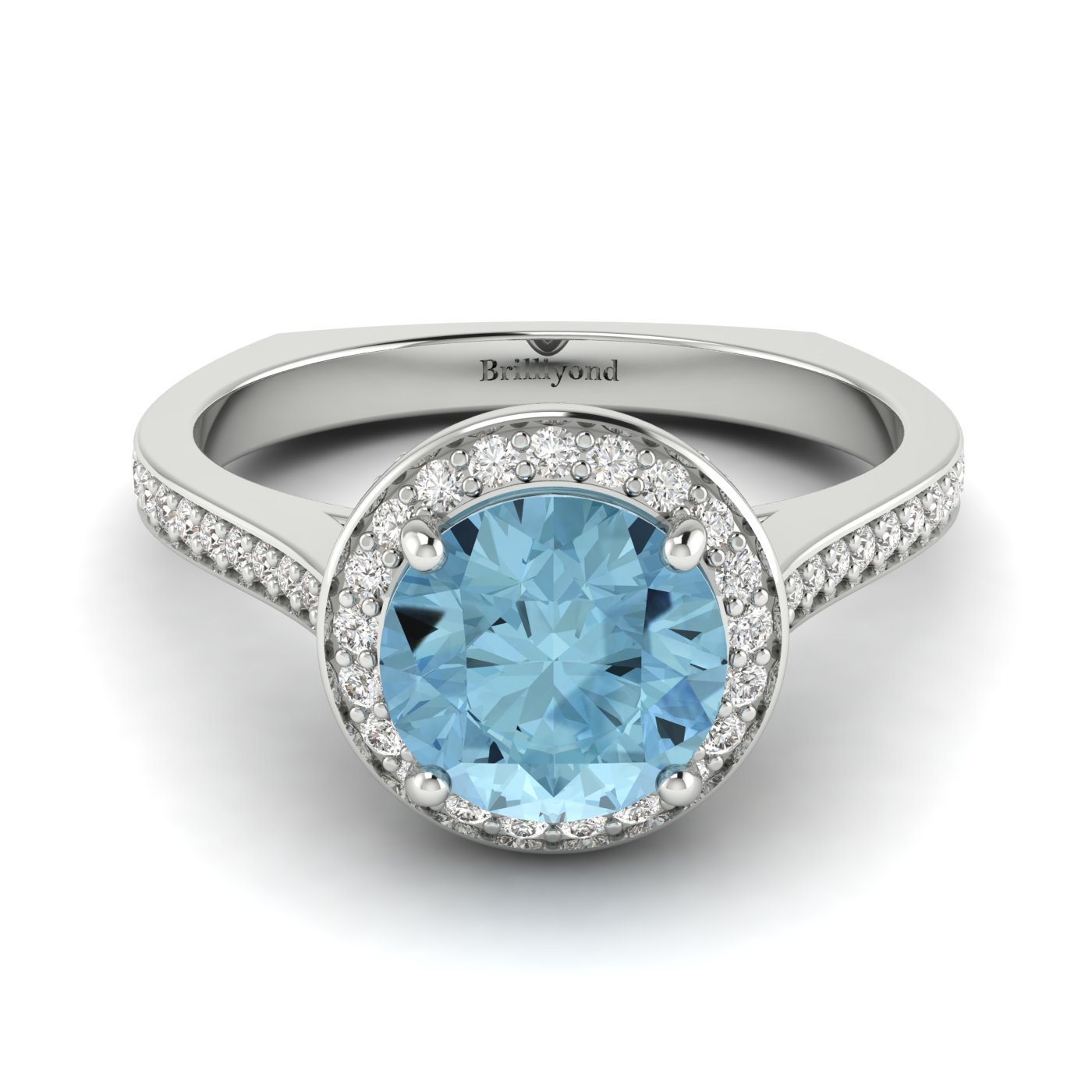 Aquamarine White Gold Halo Engagement Ring Edelweiss