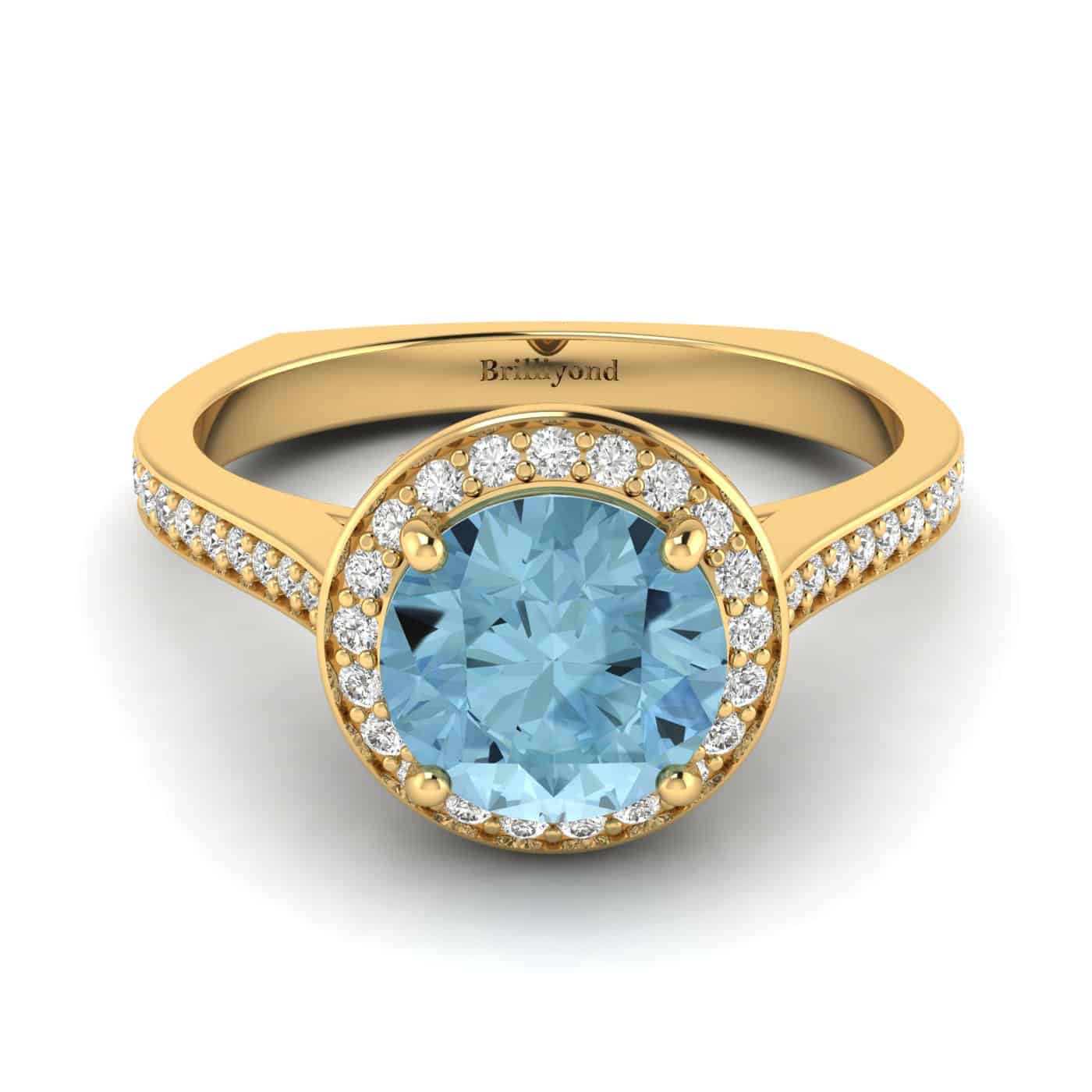Aquamarine Yellow Gold Halo Engagement Ring Edelweiss