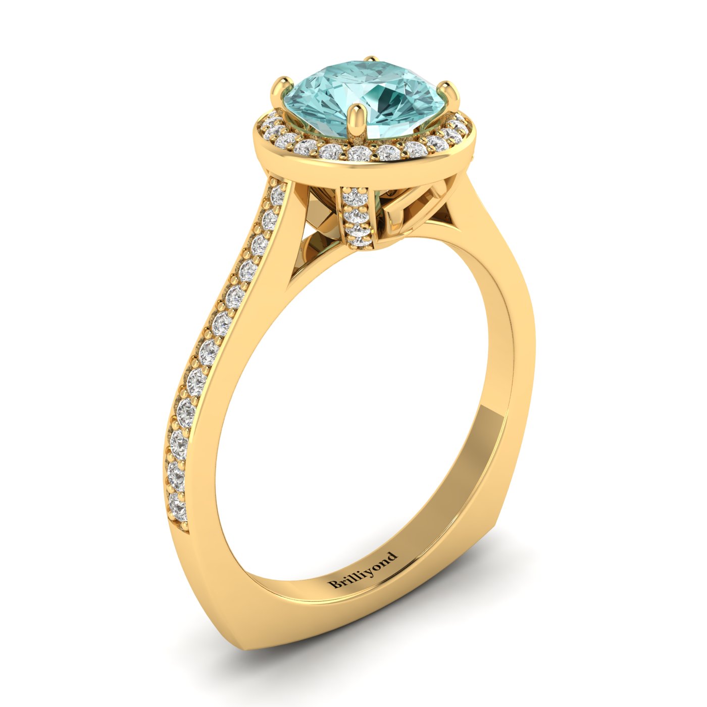 Aquamarine Yellow Gold Halo Engagement Ring Edelweiss