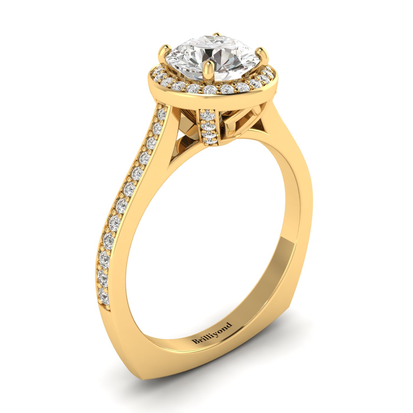 Diamond Yellow Gold Halo Engagement Ring Edelweiss