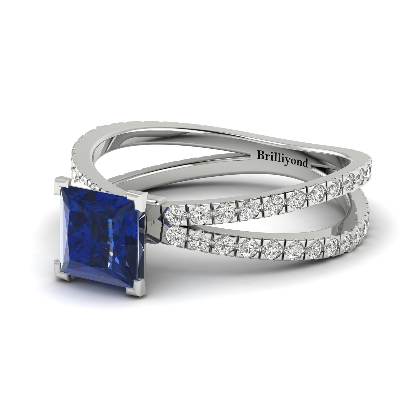 Blue Sapphire White Gold Princess Cut Engagement Ring Florentine