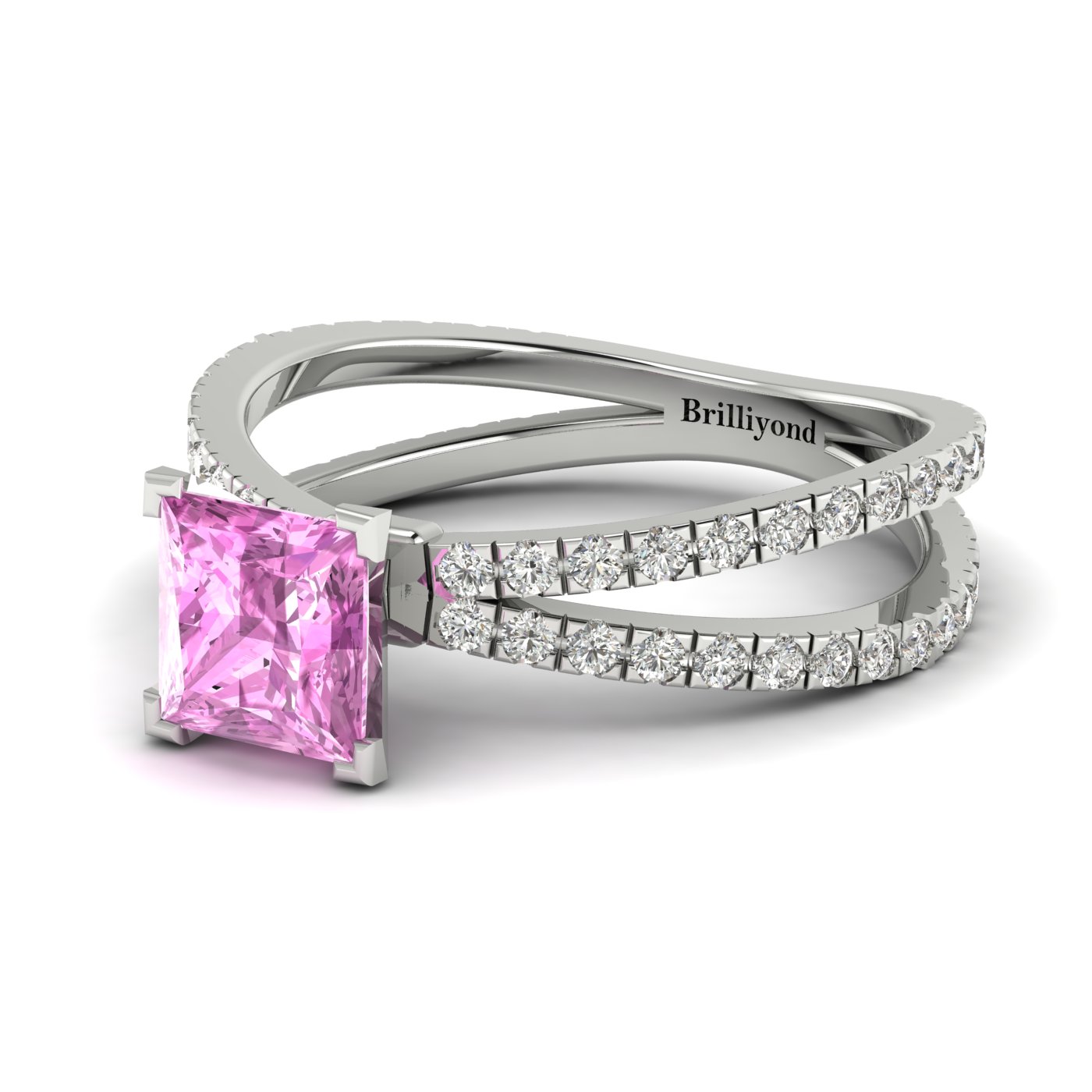 Pink Sapphire White Gold Princess Cut Engagement Ring Florentine