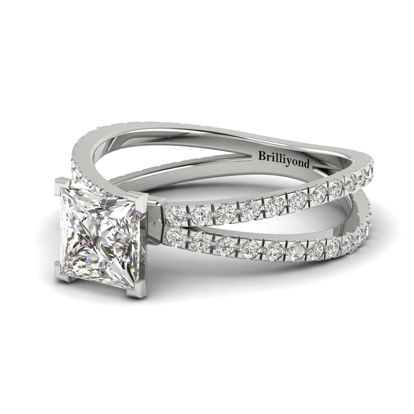 White Sapphire White Gold Princess Cut Engagement Ring Florentine