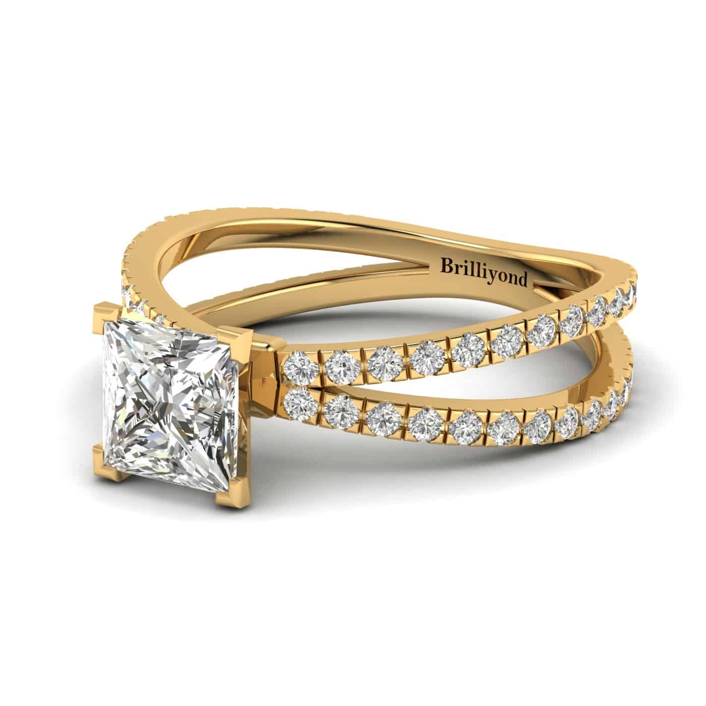 White Sapphire Yellow Gold Princess Cut Engagement Ring Florentine