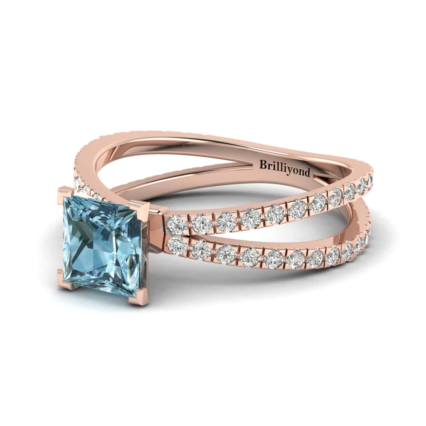 Aquamarine Rose Gold Princess Cut Engagement Ring Florentine