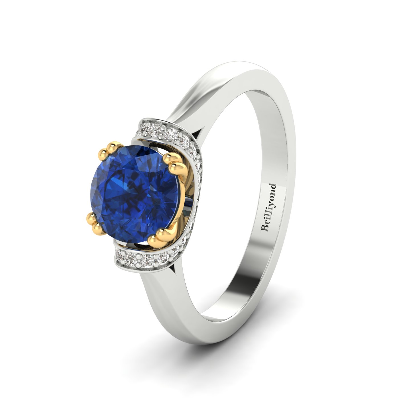 White Gold Sapphire Passiflora Two Tone Engagement Ring