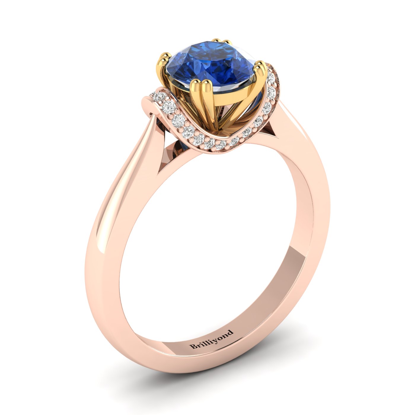 Blue Sapphire Rose Gold Two Tone Engagement Ring Passiflora