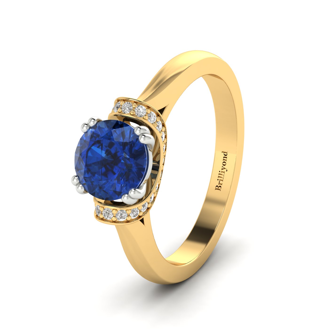 Blue Sapphire Yellow Gold Two Tone Engagement Ring Passiflora