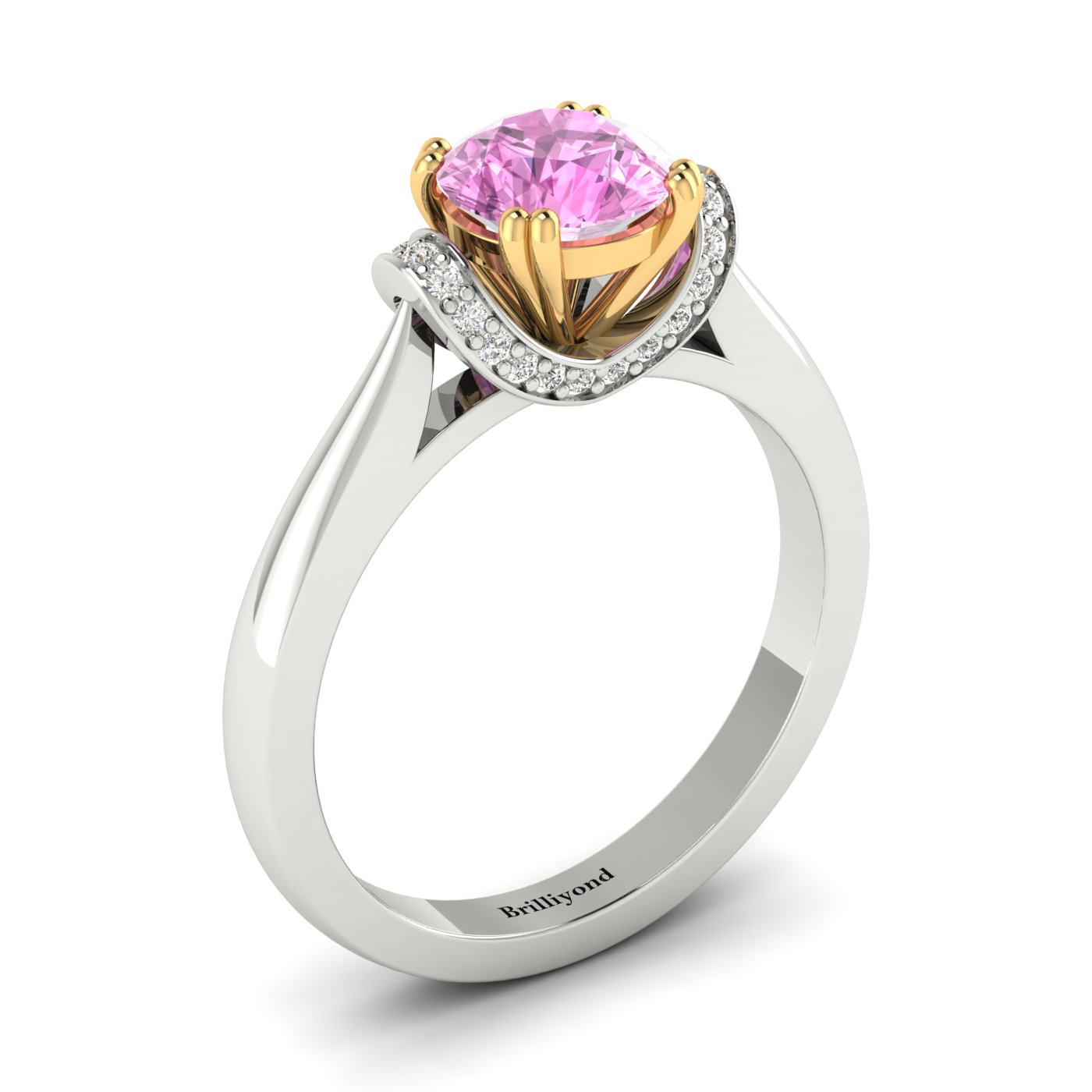 Pink Sapphire White Gold Two Tone Engagement Ring Passiflora