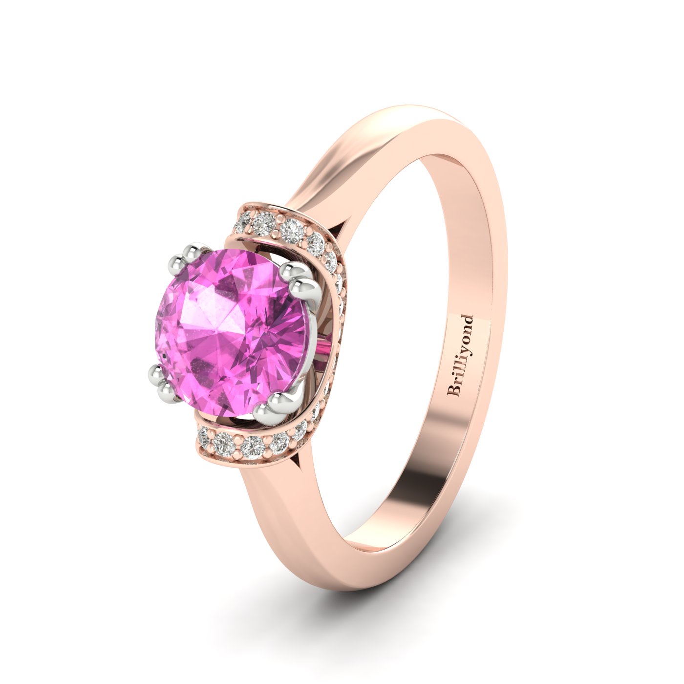 Pink Sapphire Rose Gold Two Tone Engagement Ring Passiflora
