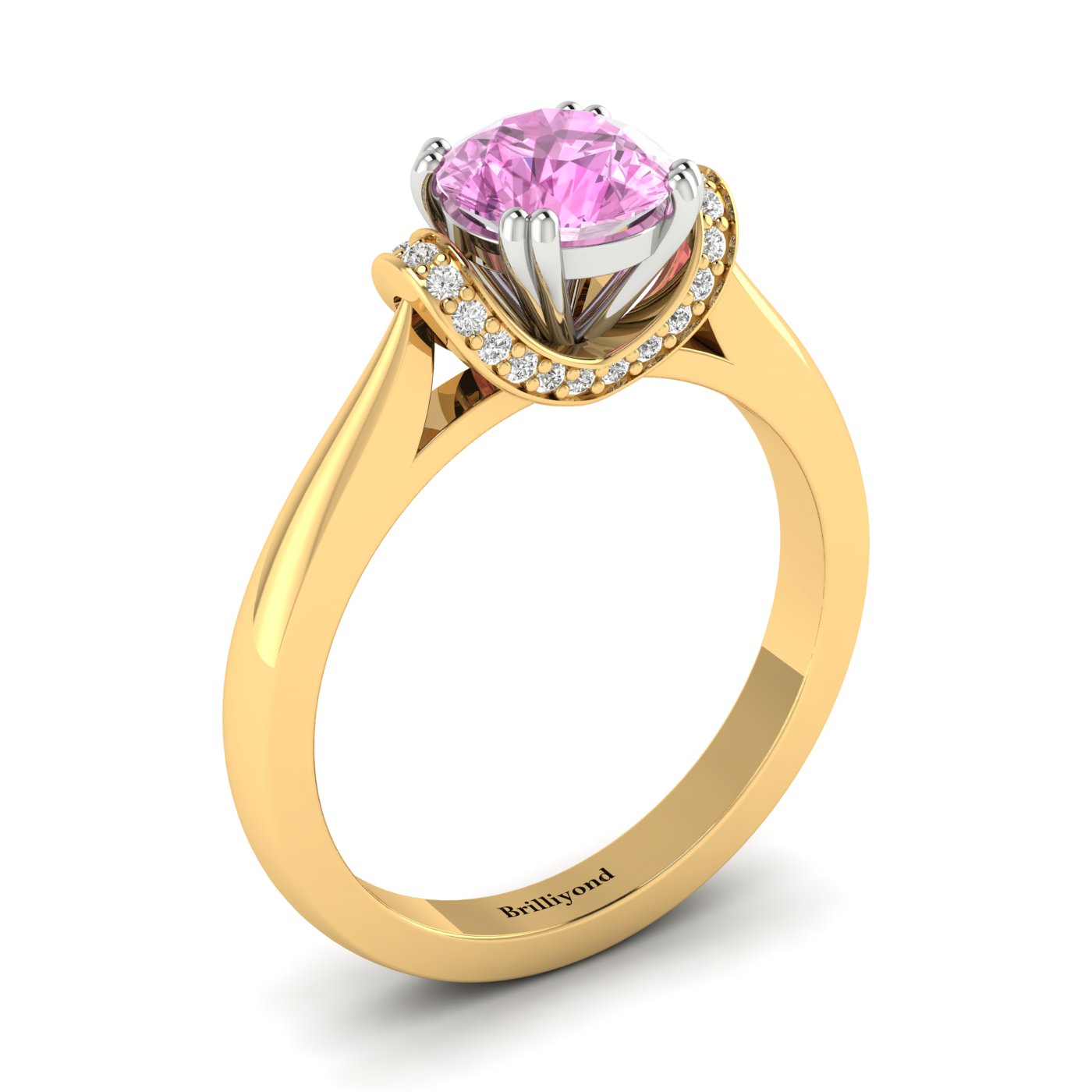 Pink Sapphire Yellow Gold Two Tone Engagement Ring Passiflora