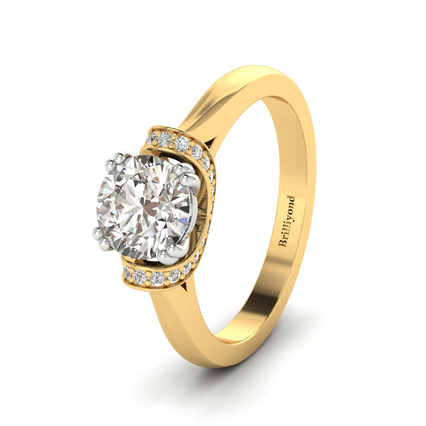 Diamond Yellow Gold Two Tone Engagement Ring Passiflora